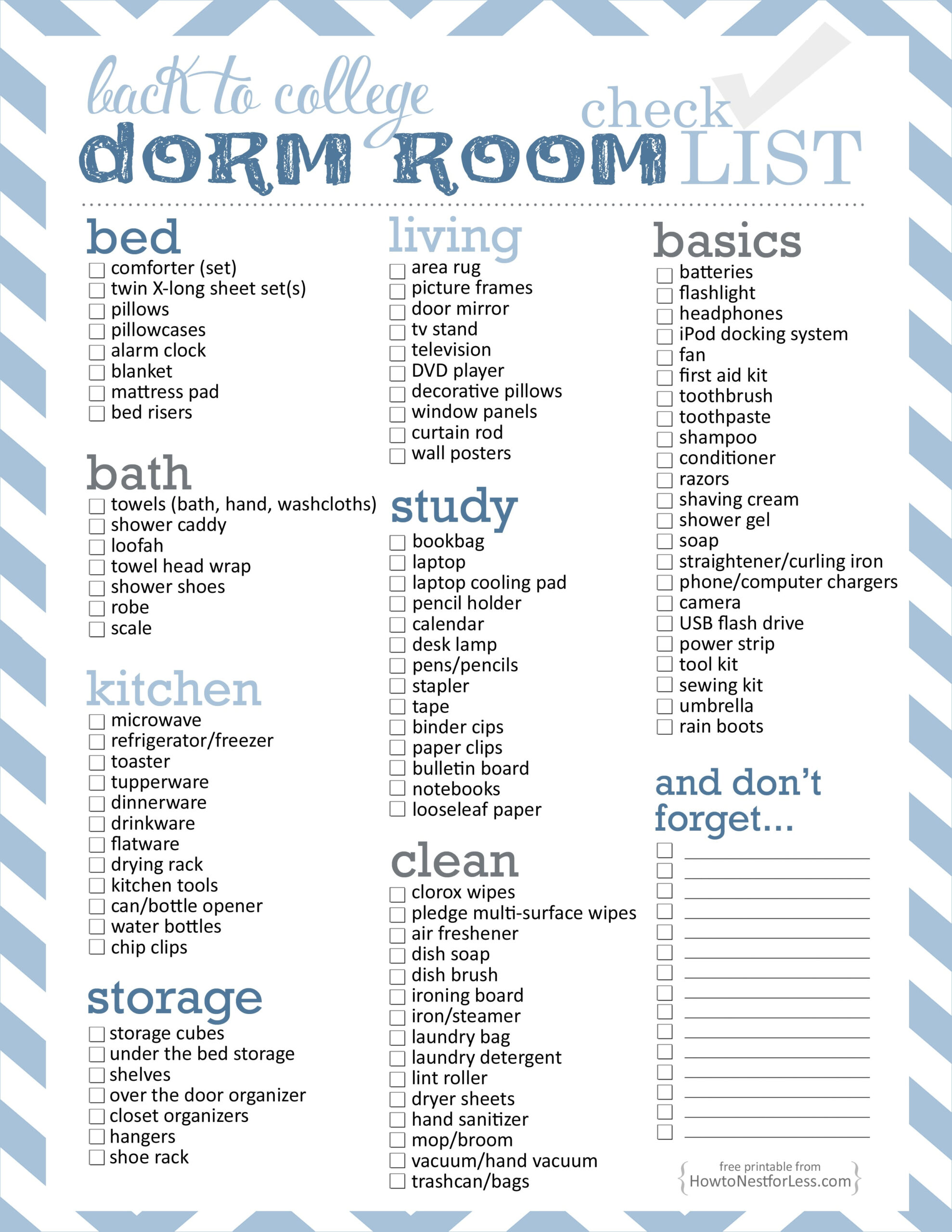 Dorm Room Checklist - Free Printable - How To Nest For Less™ for FREE Printable College Dorm Checklist