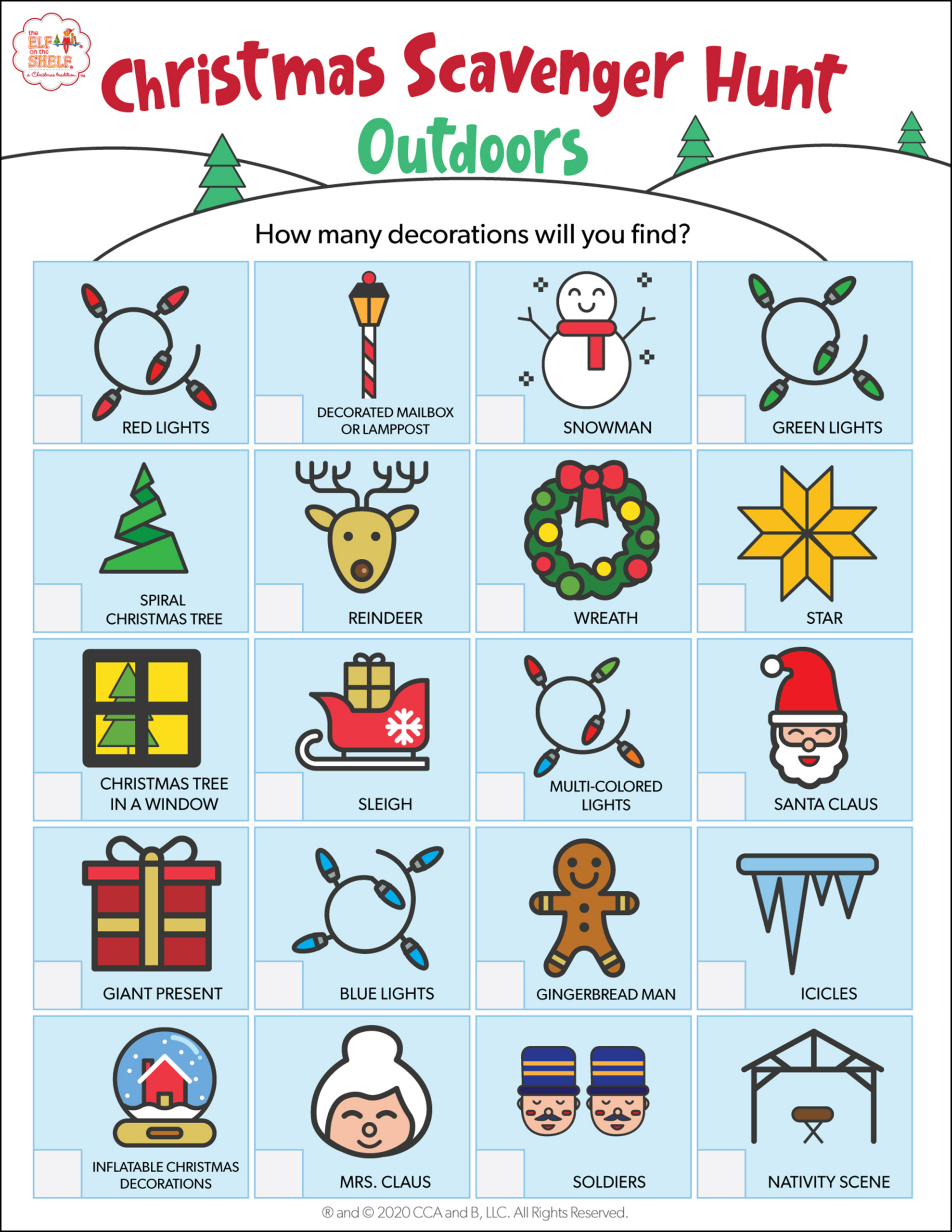 Download 4 Free Printable Christmas Scavenger Hunts | The Elf On for FREE Printable Christmas Scavenger Hunt Printable