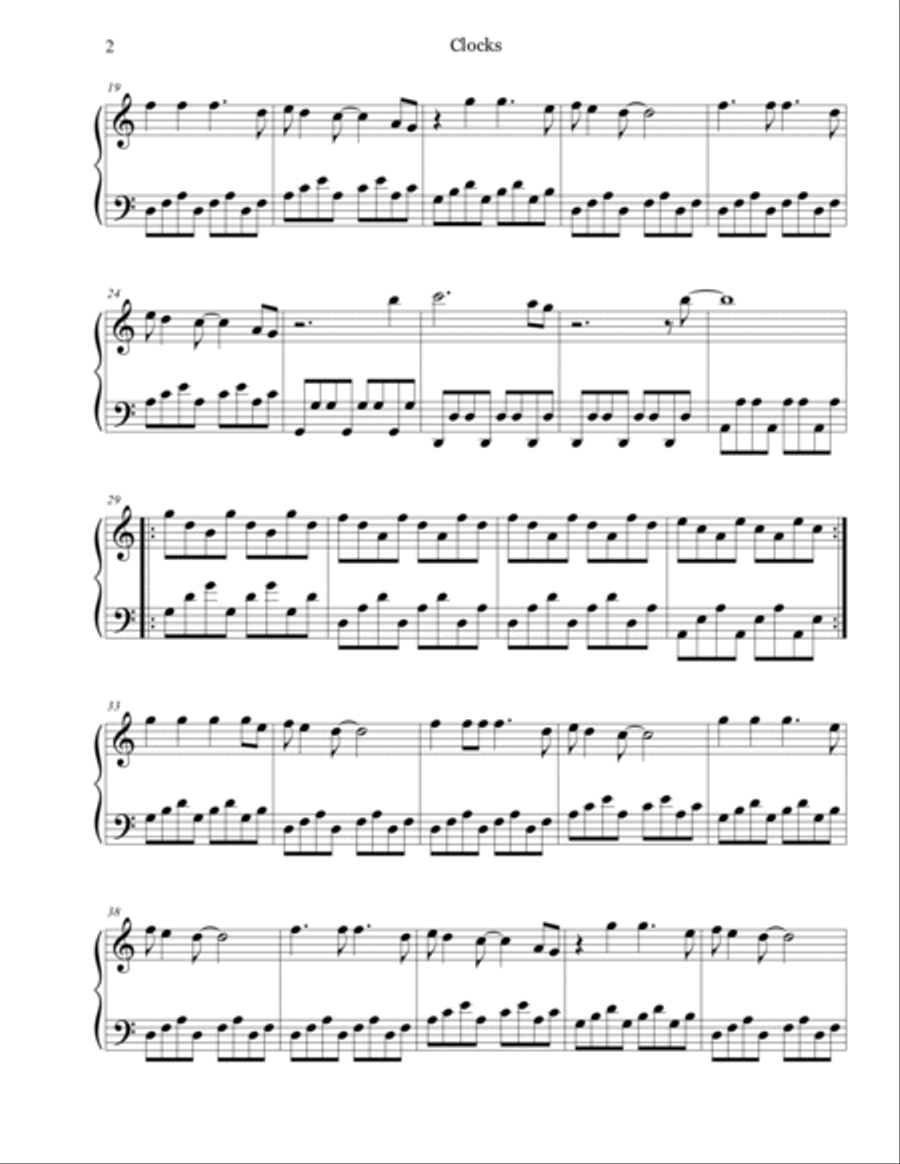 Download Digital Sheet Music Of Coldplay For Piano Solo regarding Free Printable Coldplay Clocks Piano Sheet Music