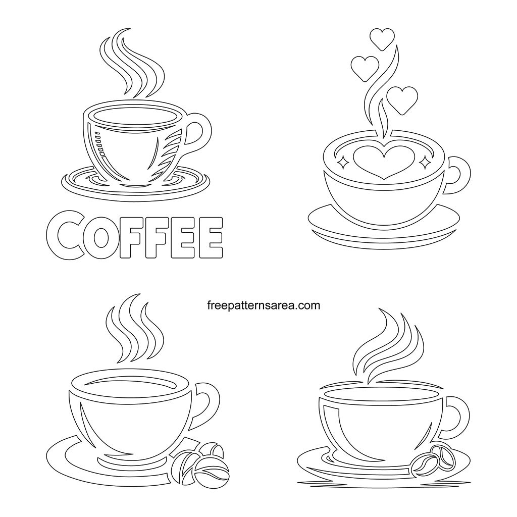 Download Printable Coffee Cup Outline Pdf Templates - Freepatternsarea inside Free Printable Coffee Cup Template