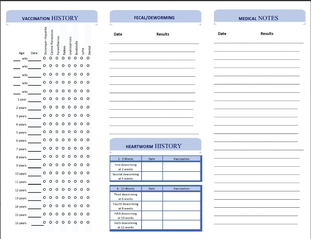 Download Printable Pet Health Record Template Excel | Wps Office Blog with FREE Printable Canine Health Record