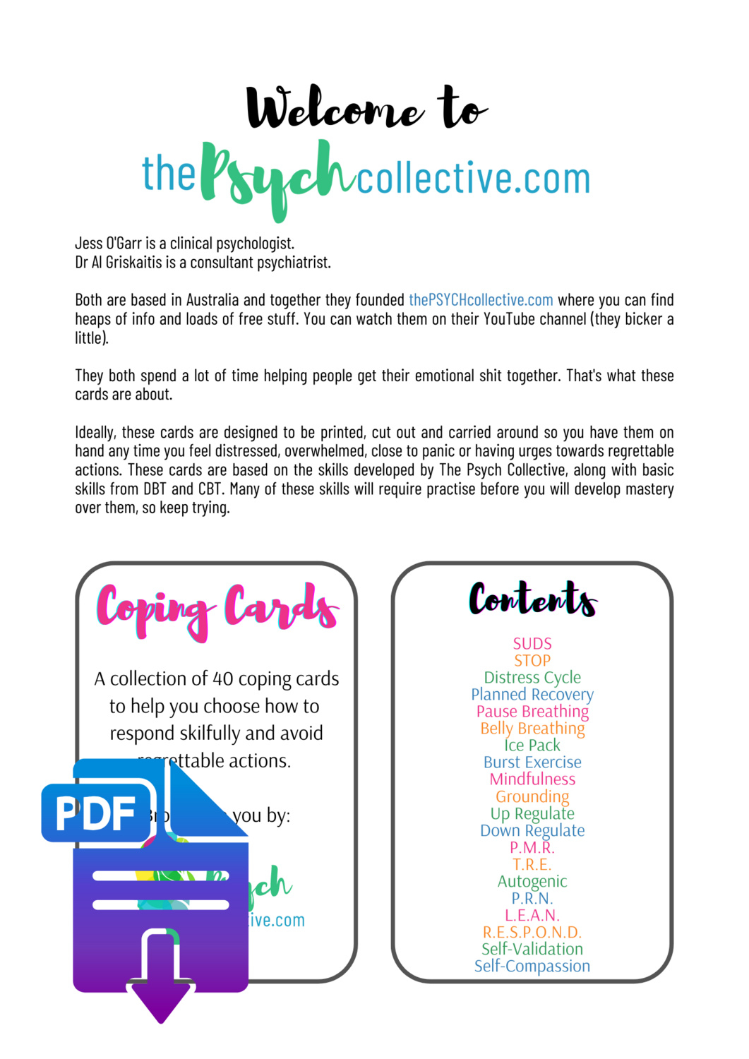 Downloadable Coping Cards - 40 Skills | Distress | Resources inside Free Printable Coping Cards For Adults