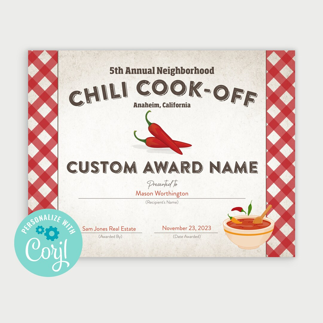 Druckbare Urkunde Für Chili Kochen-Off Preisträger, Erstellen Sie within Free Printable Chili Cook Off Certificates