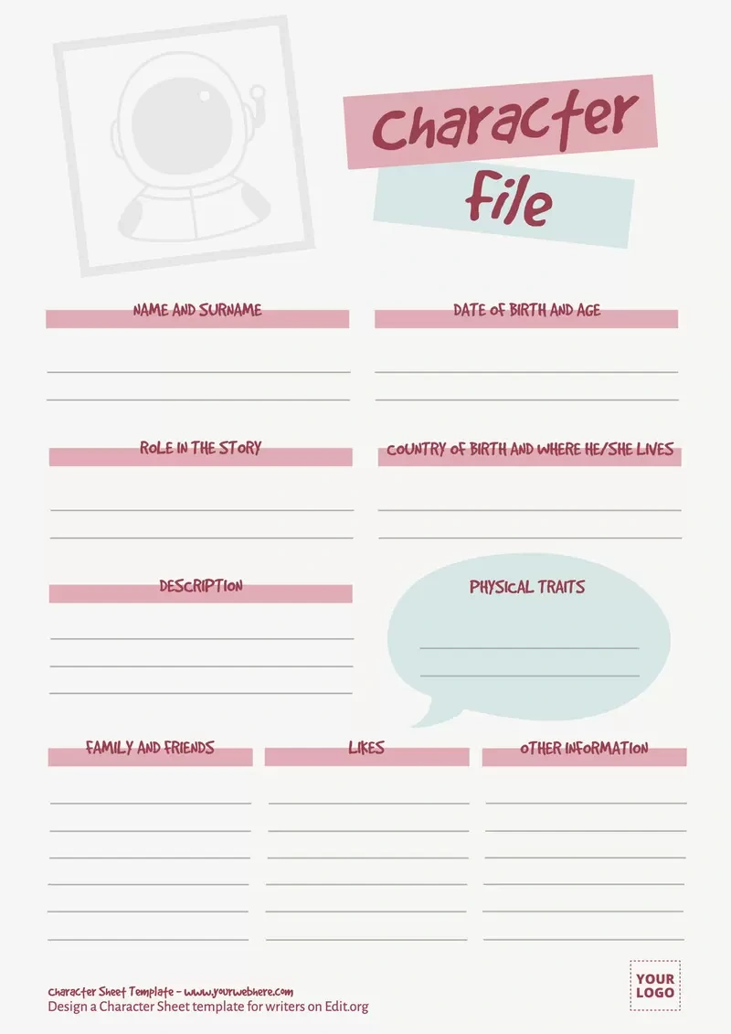 Edit A Blank Character Sheet Template for Free Printable Character Building Worksheets
