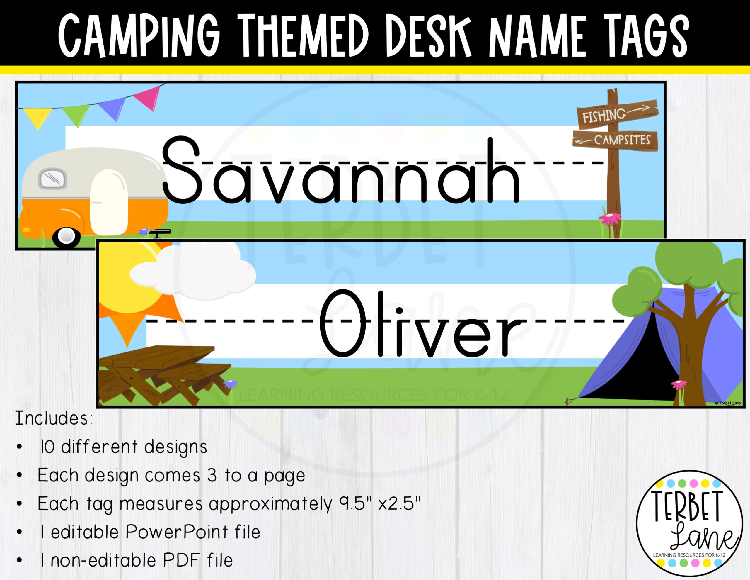 Editable Camping Themed Desk Name Tags - Classful within Free Printable Camping Name Tags