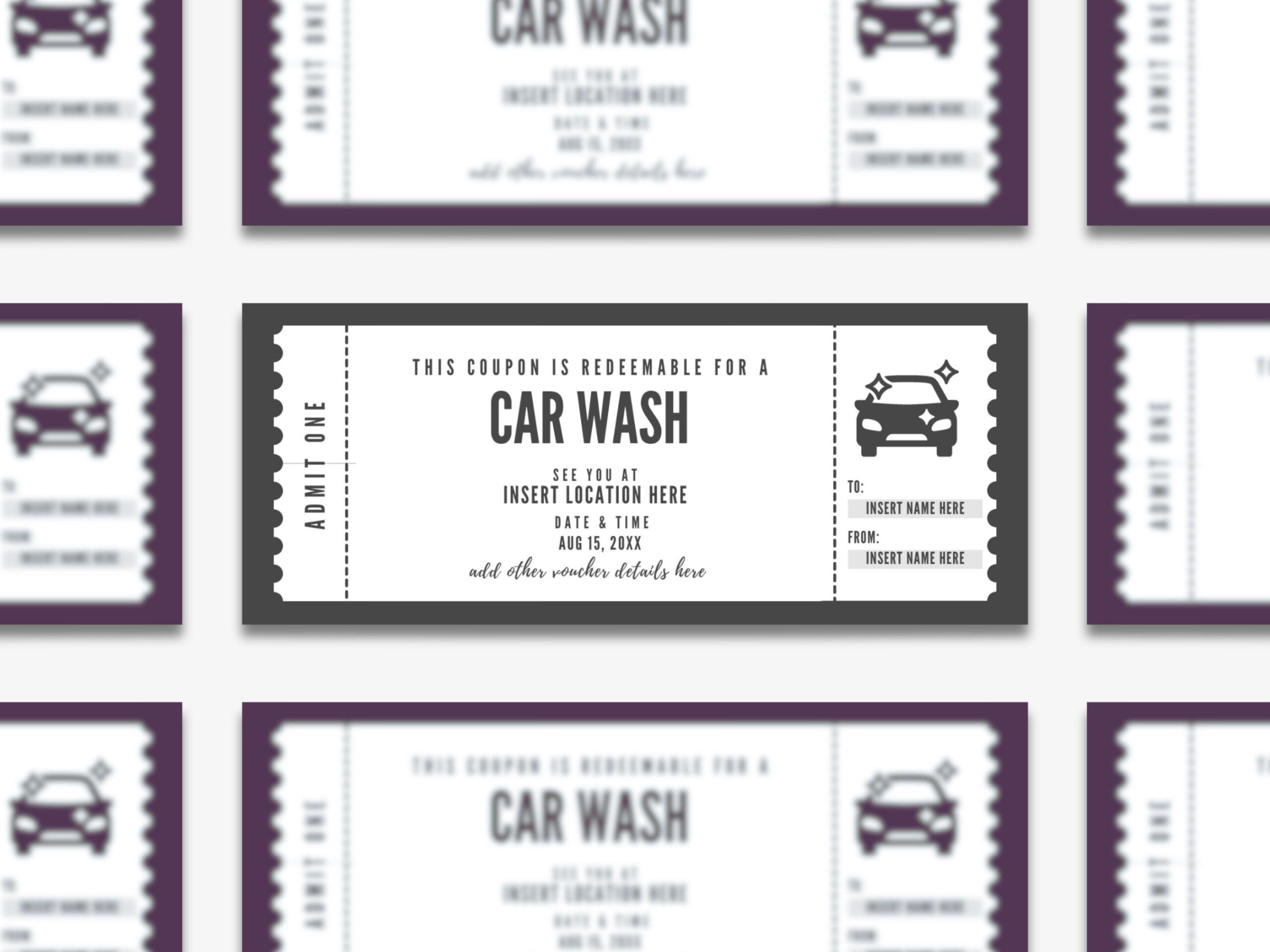 Editable Car Wash Coupon Template, Custom Car Wash Ticket inside Free Printable Car Wash Ticket Template