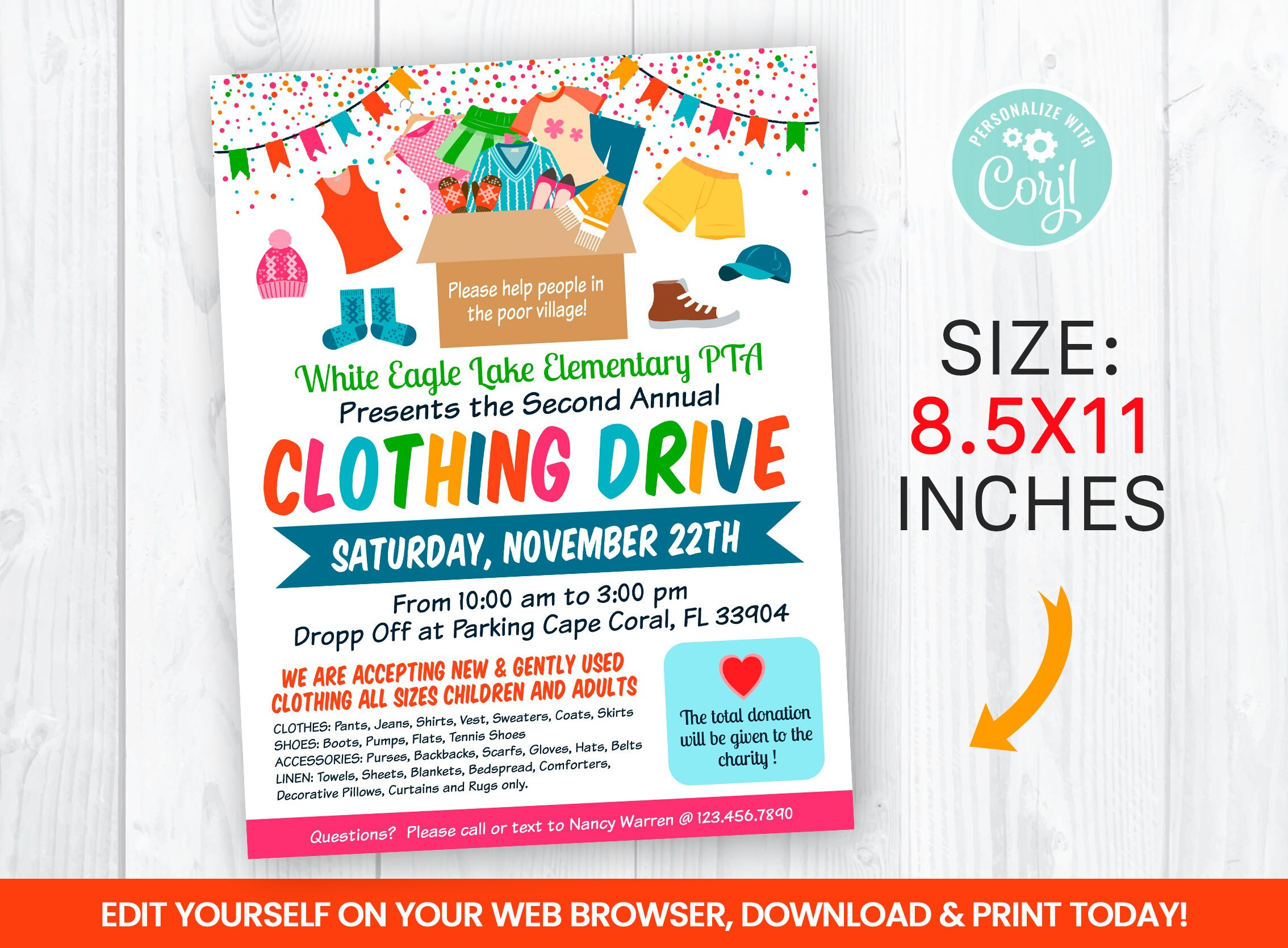 Editable Clothing Drive Flyer Template, Charity Non Profit Event for Free Printable Clothing Drive Flyer Template