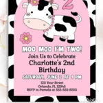 Editable Cow Birthday Invitation Moo Moo I'M Two Party Farm for FREE Printable Cow Birthday Invitations