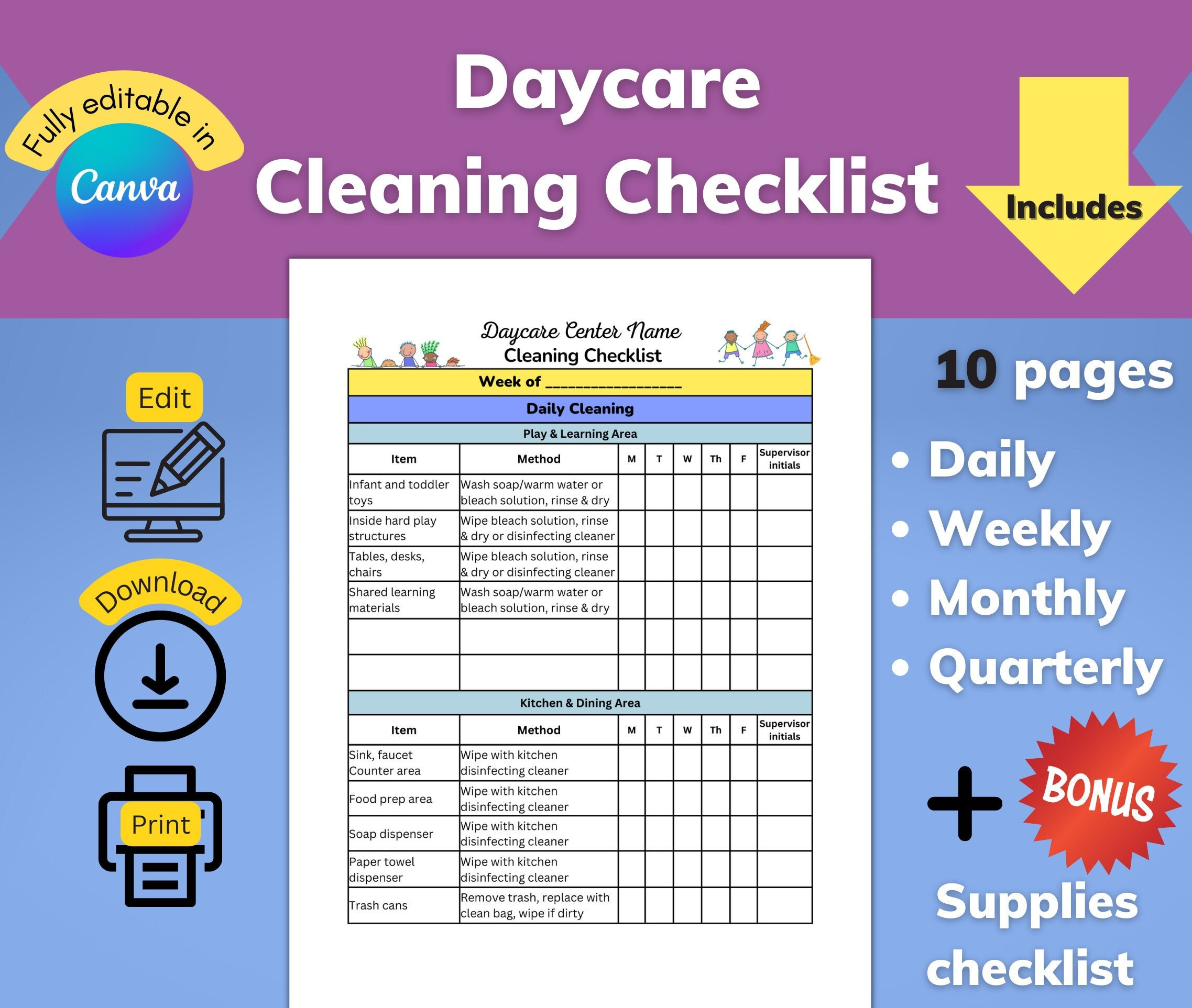Editable Daycare Cleaning Checklist: Home Daycare Forms (Canva with regard to Free Printable Childcare Cleaning Checklist