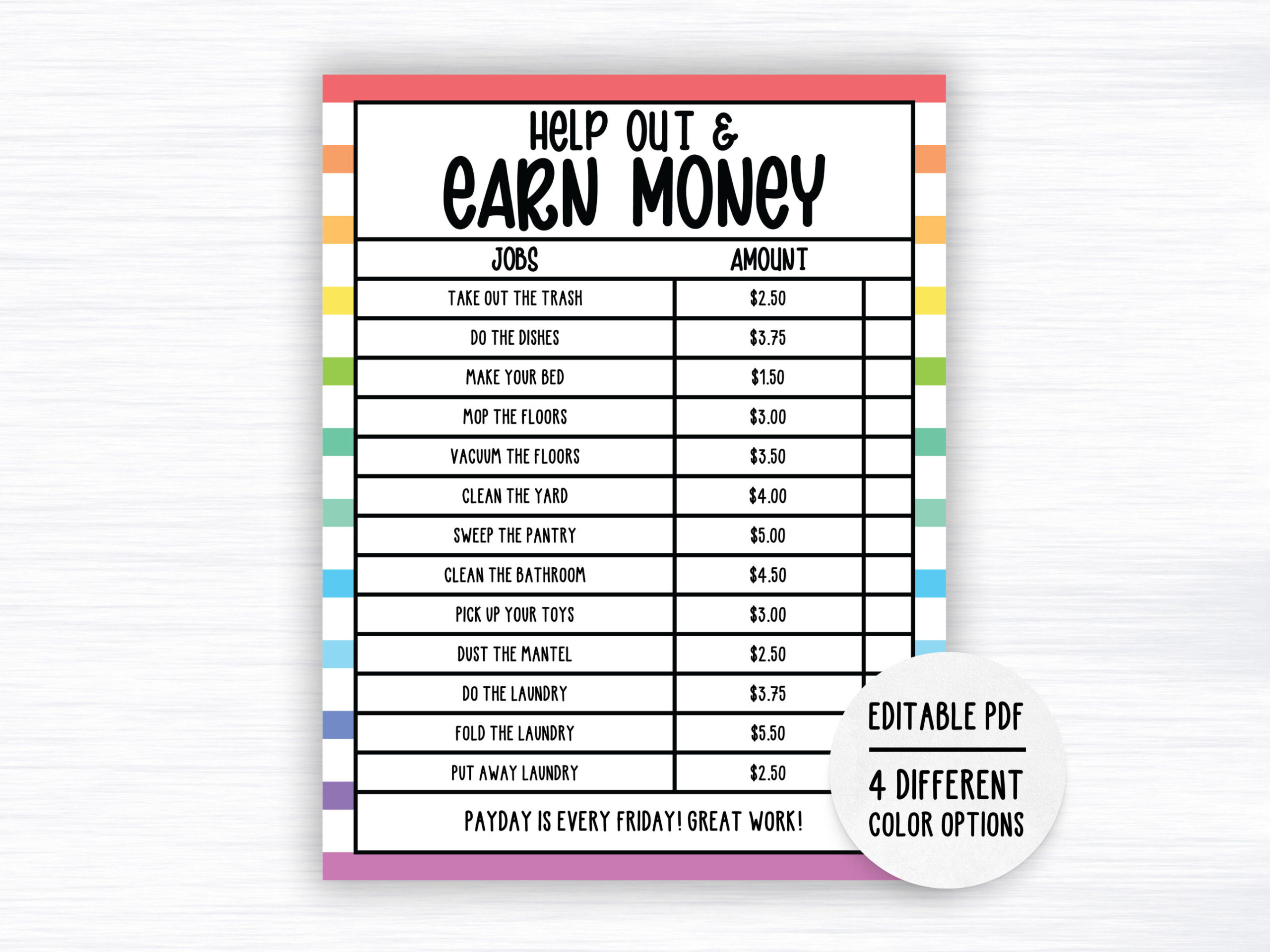 Editable How To Earn Money Chore Chart, Allowance Chore Chart For in Free Printable Chore Chart With Prices