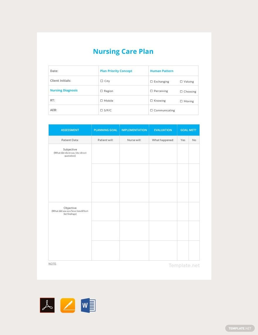 Editable Nursing Care Plan Example In Pages, Word, Pdf, Google regarding Free Printable Care Plan Template