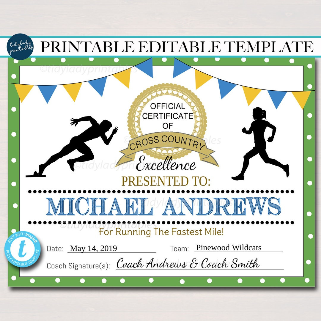 Editierbare Cross Country Award Zertifikate, Sofortiger Download with FREE Printable Cross Country Certificates