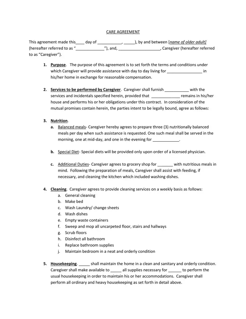 Elder Care Agreement Form 85 ≡ Fill Out Printable Pdf Forms Online throughout FREE Printable Caregiver Contract Template