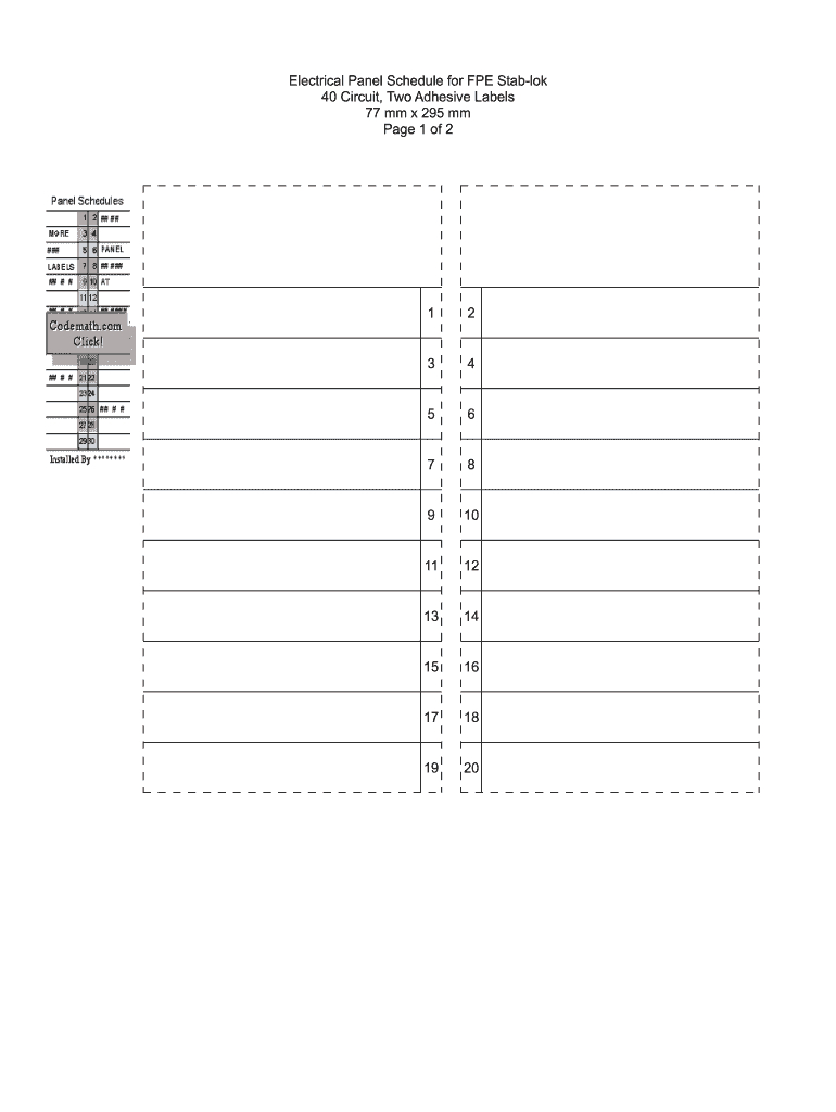 Electrical Panel Schedule For Fpe Stab-Lok Form - Fill Online with regard to Free Printable Circuit Breaker Directory