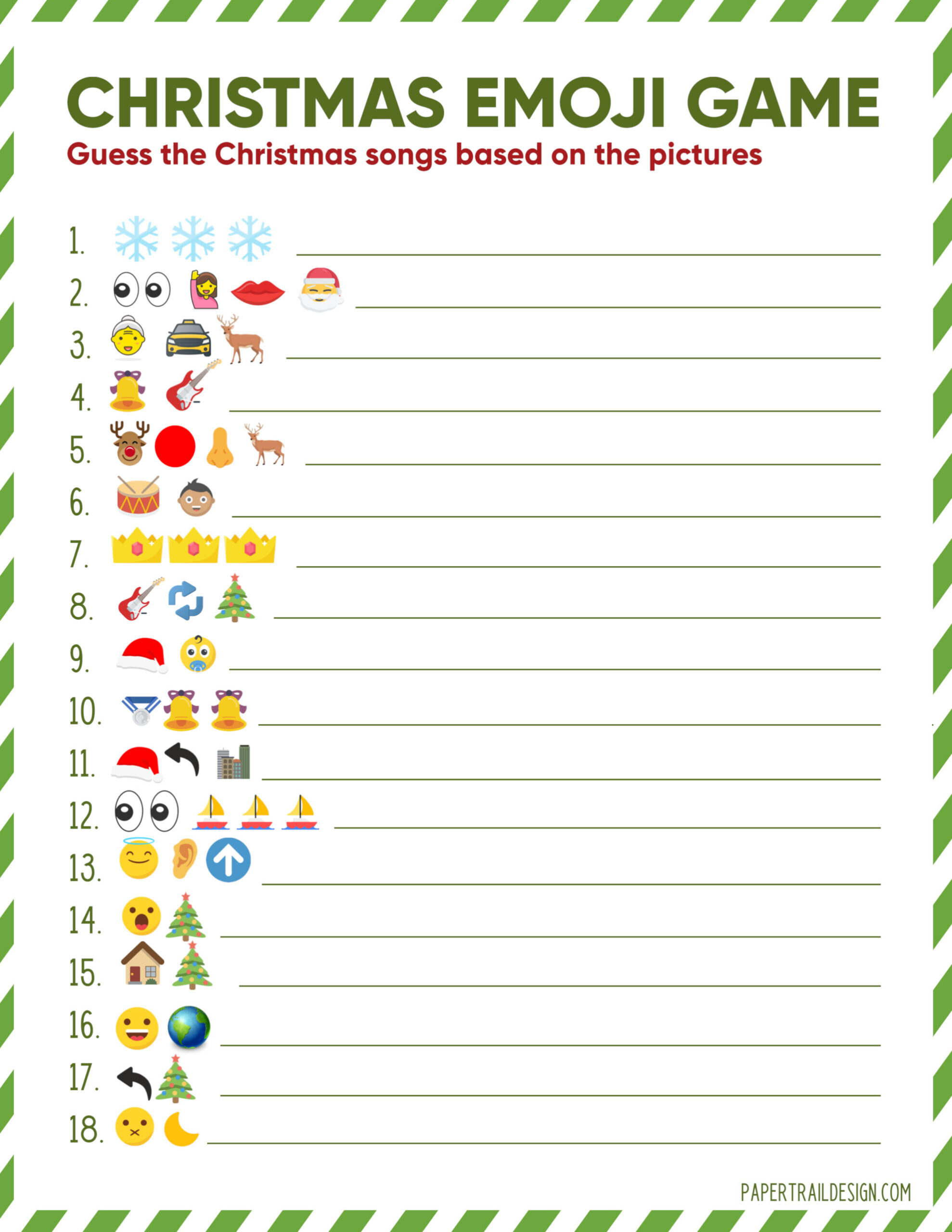 Emoji Printable Christmas Game - Paper Trail Design with Free Printable Christmas Emoji Game With Answers