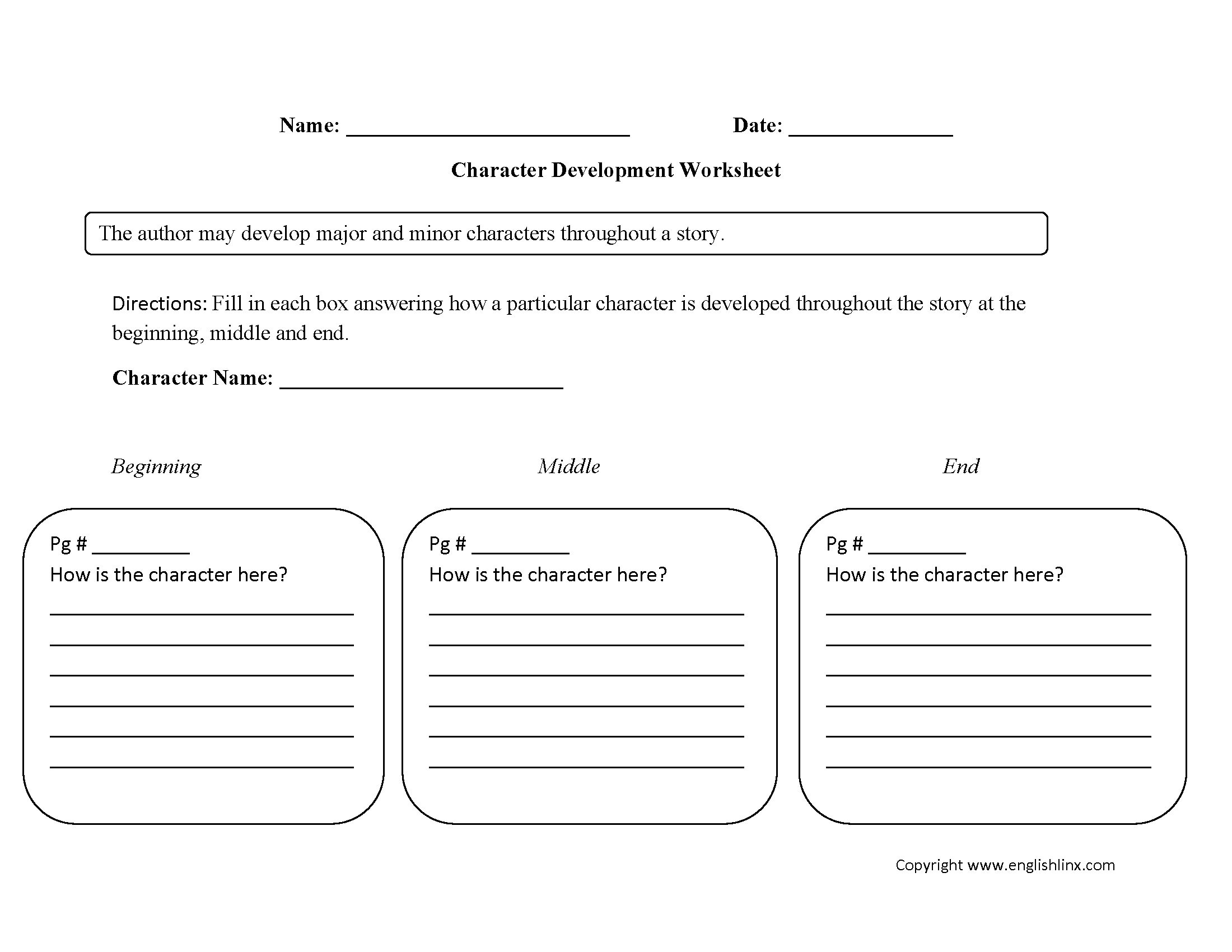 Englishlinx | Character Analysis Worksheets inside FREE Printable Character Education Worksheets