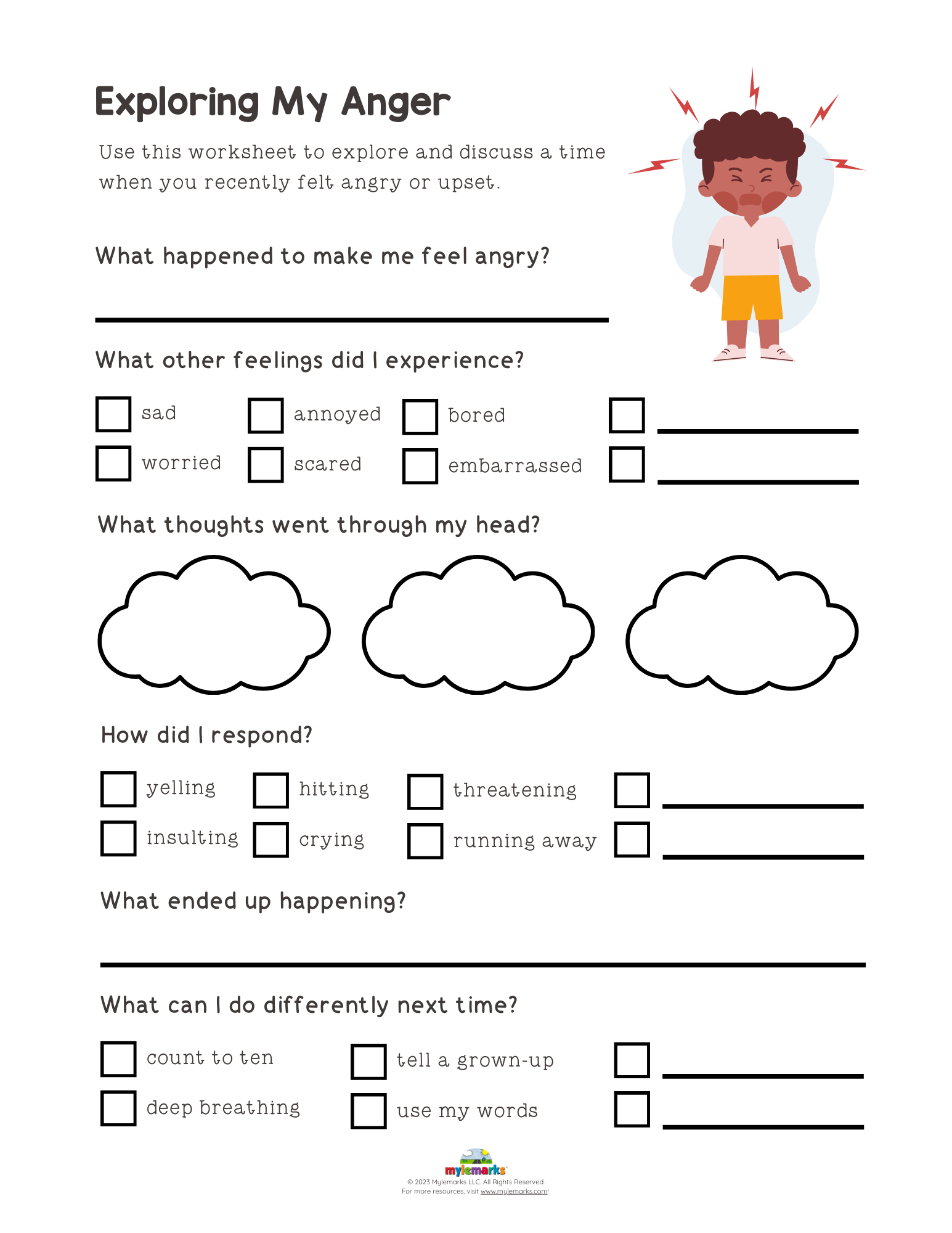 Exploring My Anger (+Es) [F] in Free Printable Counseling Anger Management Worksheets