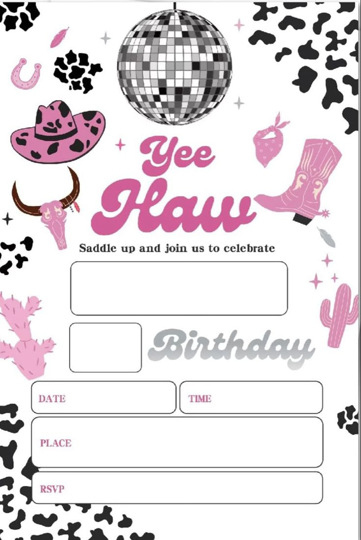 🐄🪩Yee Haw🪩🐄 with regard to FREE Printable Cowgirl Birthday Invitations