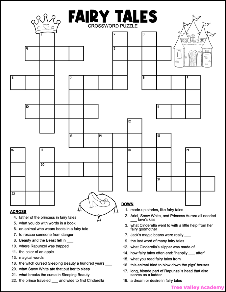 Fairy Tale Crossword Puzzles For Kids - Tree Valley Academy inside FREE Printable Crossword Puzzles For 4th Graders
