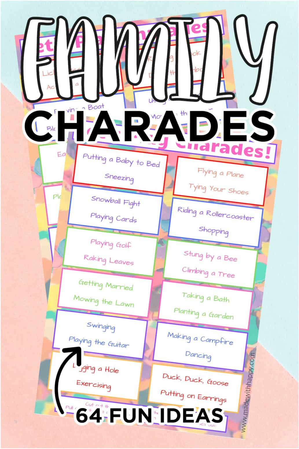 Family Charades - Free Printable Game - Made With Happy throughout Free Printable Charades For Family