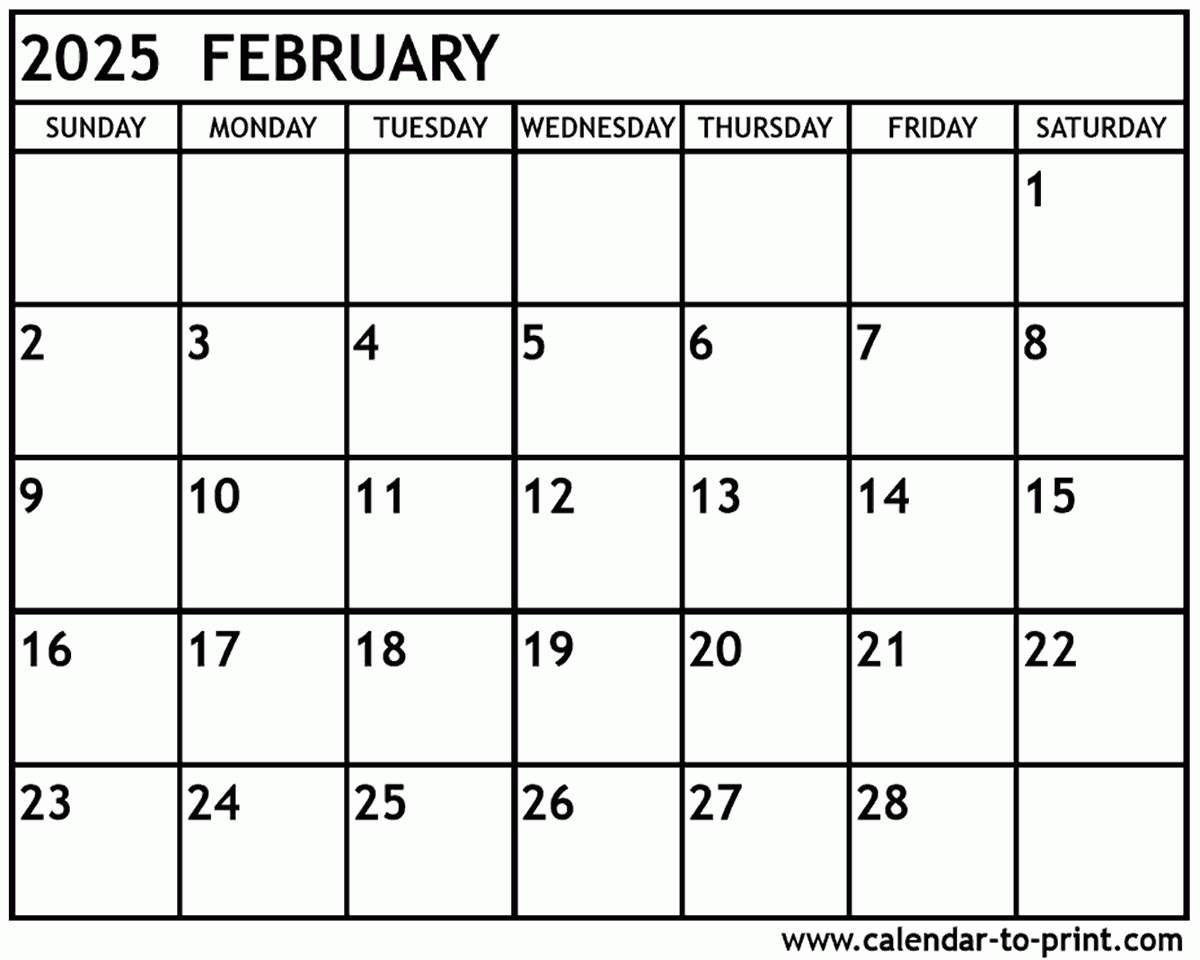 February 2025 Calendar Printable throughout FREE Printable Calendars February 2025