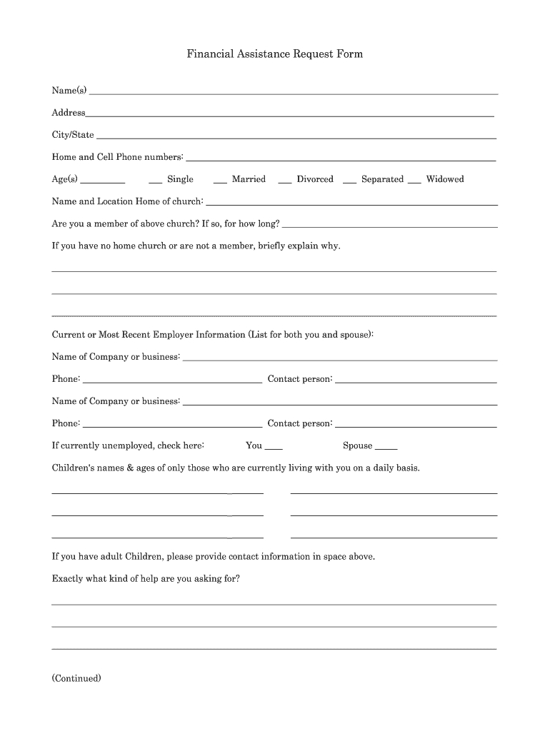 Financial Assistance Request Form - Fill Online, Printable with Free Printable Church Financial Forms
