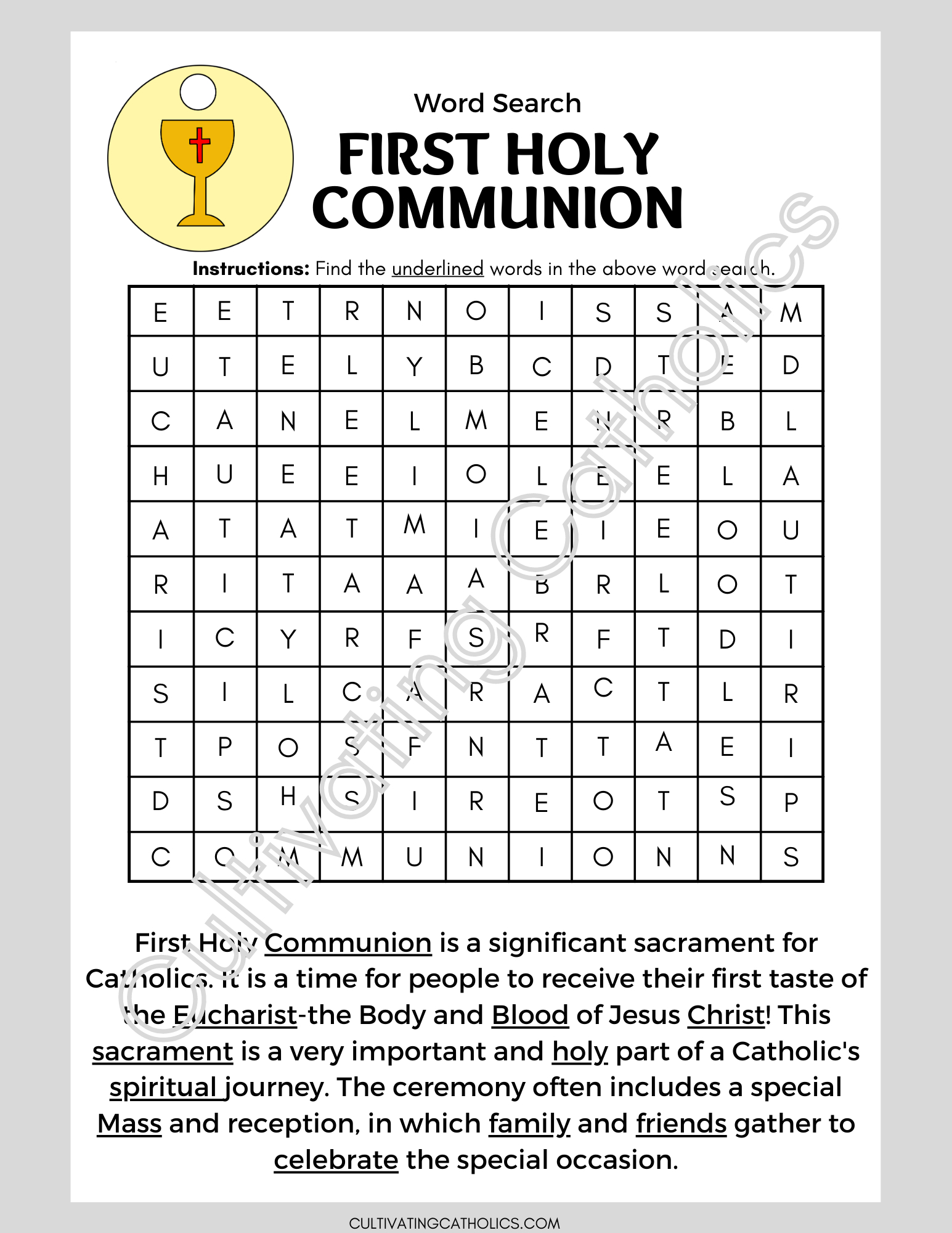 First Communion Word Search Printable inside FREE Printable Communion Word Search