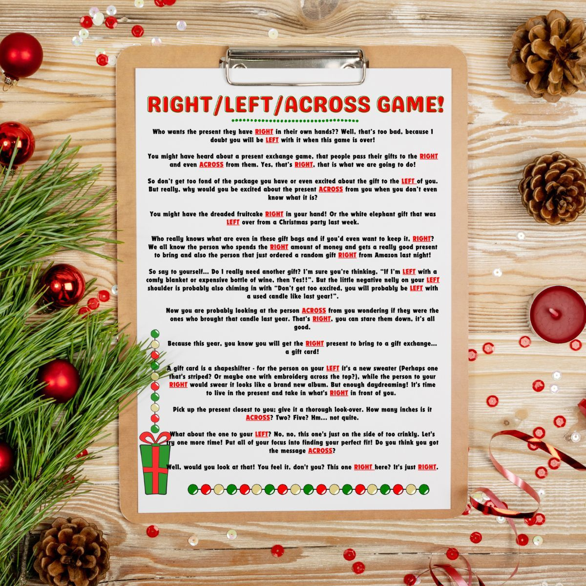 For Adults Christmas Gift Left Right Game Chrstmas Left Rght Game in FREE Printable Christmas Left Right Stories