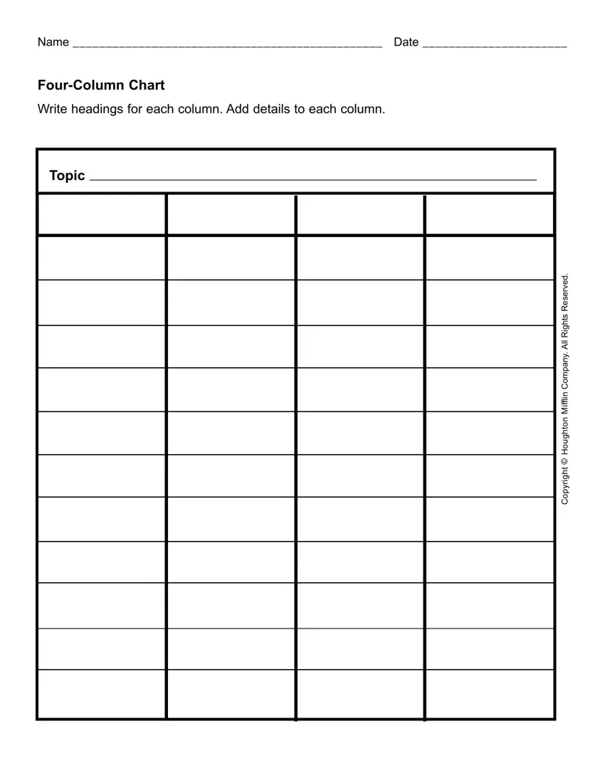 Four Column Chart Blank ≡ Fill Out Printable Pdf Forms Online within Free Printable Columns And Rows