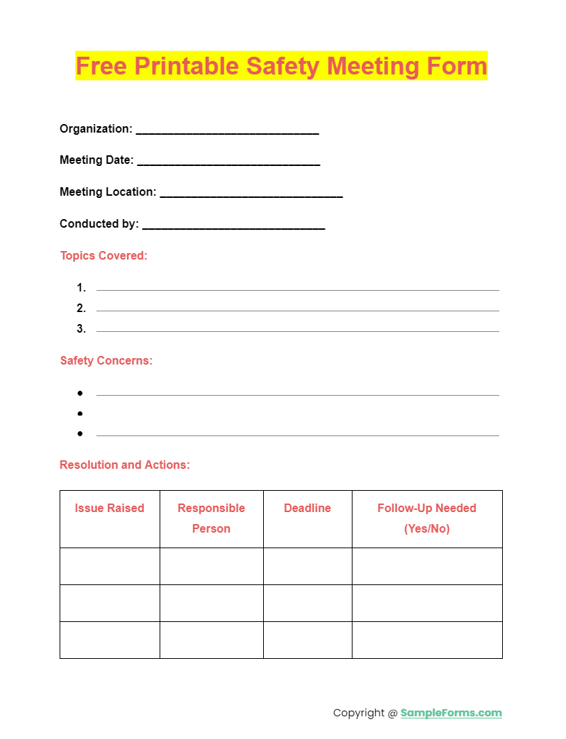 Free 14+ Safety Meeting Form Samples, Pdf, Ms Word, Google Docs, Excel regarding FREE Printable Construction Safety Meeting Topics