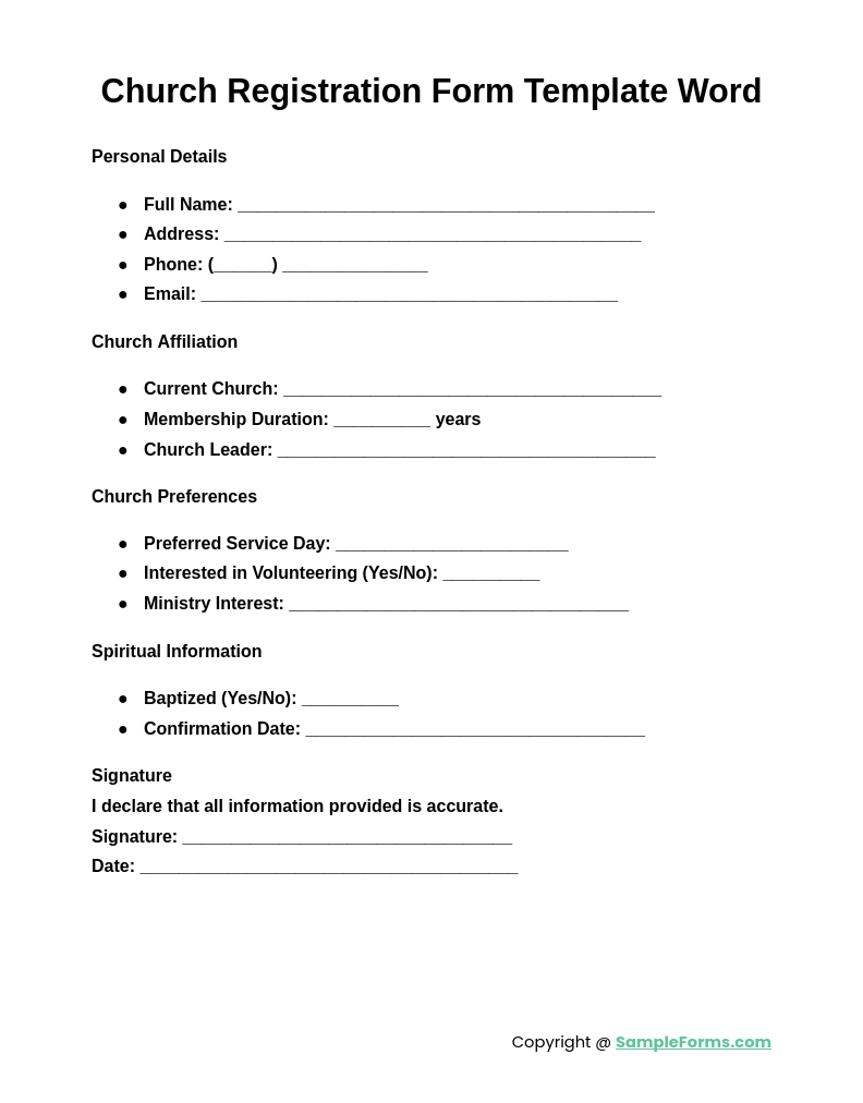 Free 15+ Church Registration Form Samples, Pdf, Ms Word, Google Docs intended for FREE Printable Church Membership Forms