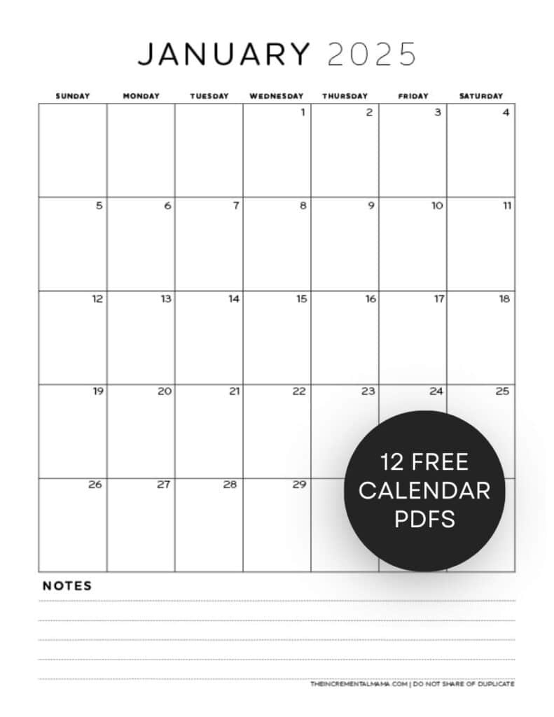 Free 2025 Monthly Calendar Pdf Printable With Lined Section - The inside FREE Printable Calendar with Lines to Write On