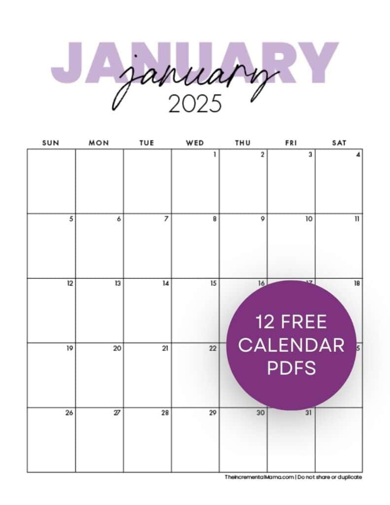 Free 2025 Monthly Calendar Template - January To December in Free Printable Calendar Monthly 2025