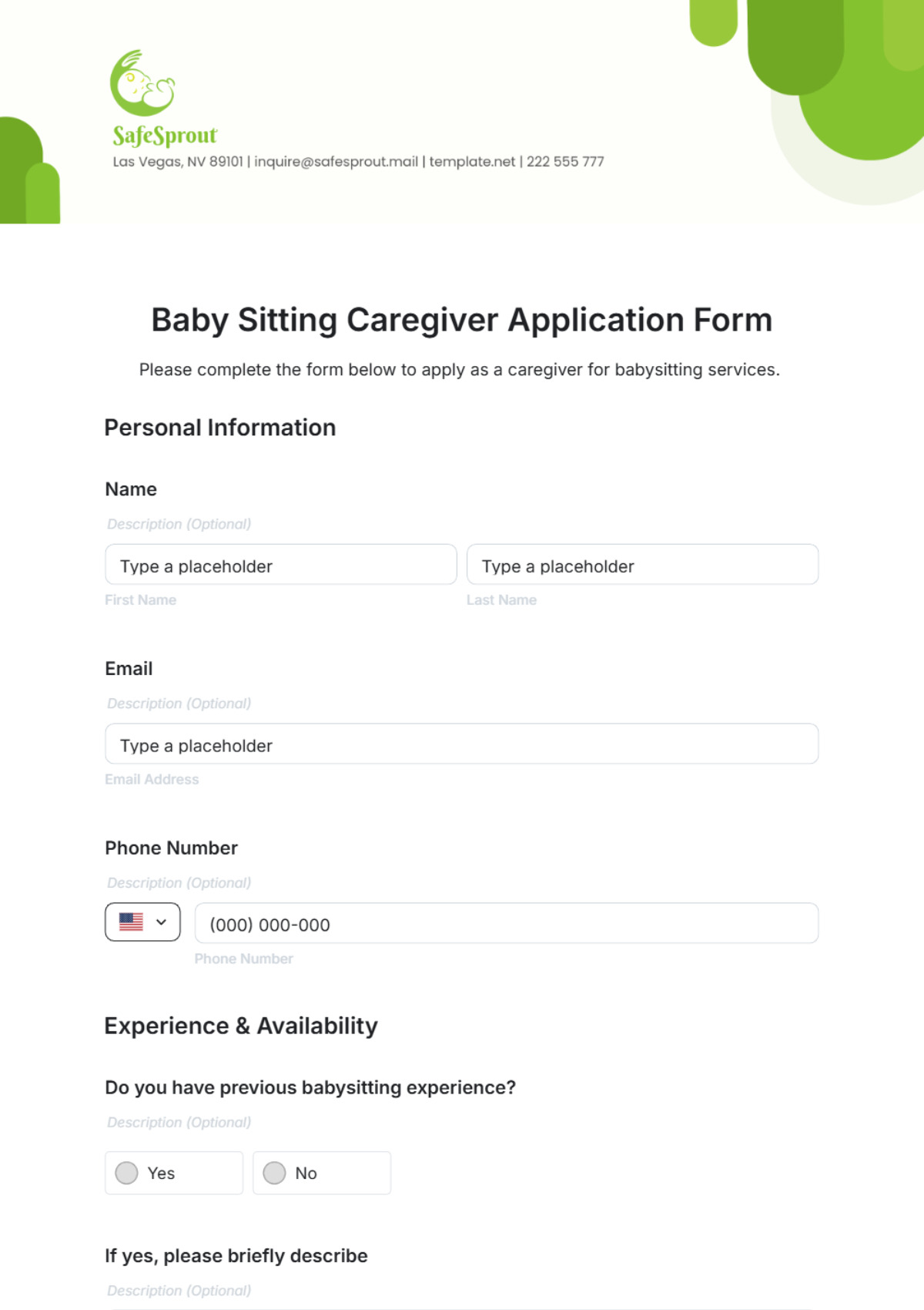 Free Baby Sitting Caregiver Application Form Template To Edit Online pertaining to FREE Printable Caregiver Application Form