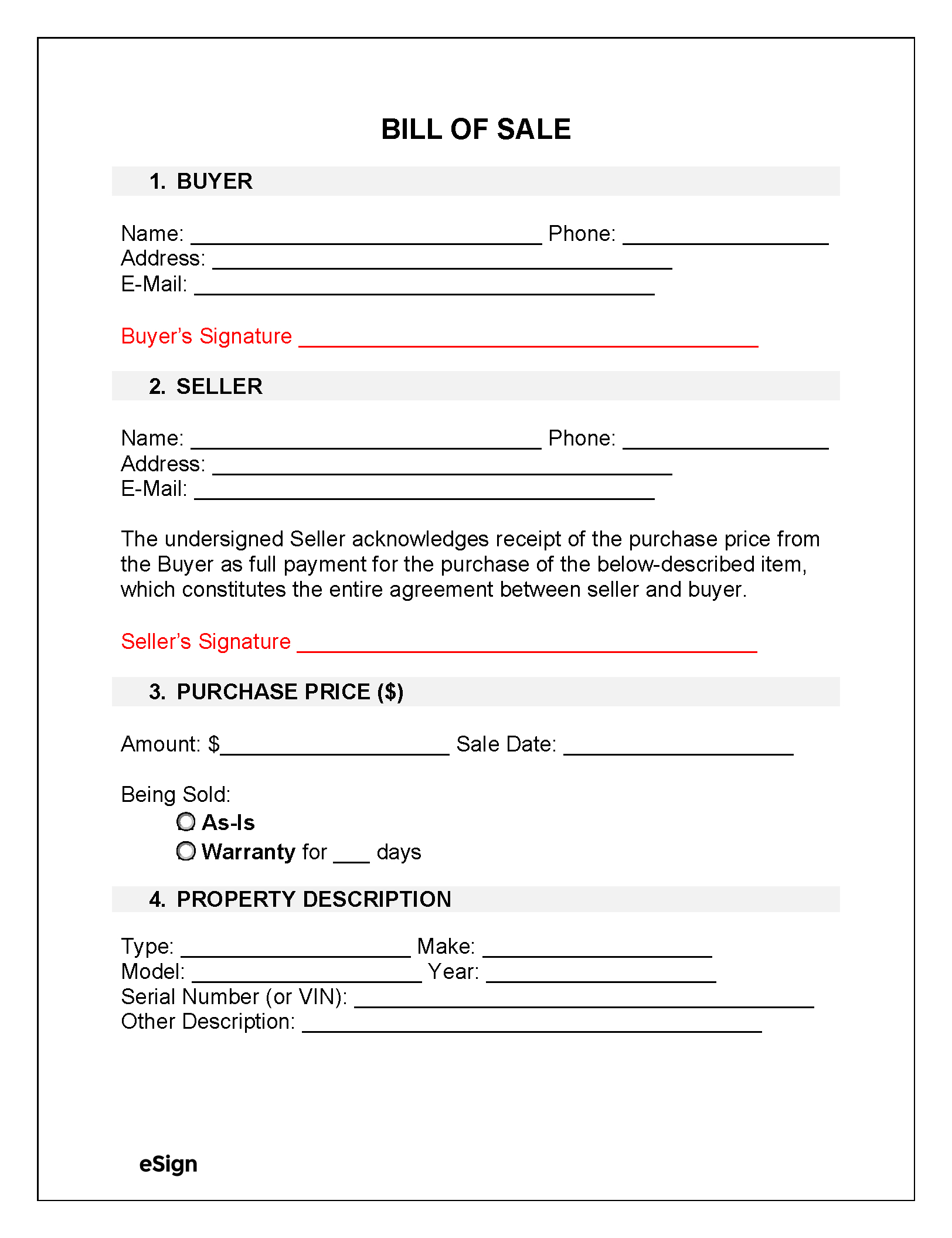 Free Bill Of Sale Forms (23) | Pdf | Word within FREE Printable Copy of Bill of Sale