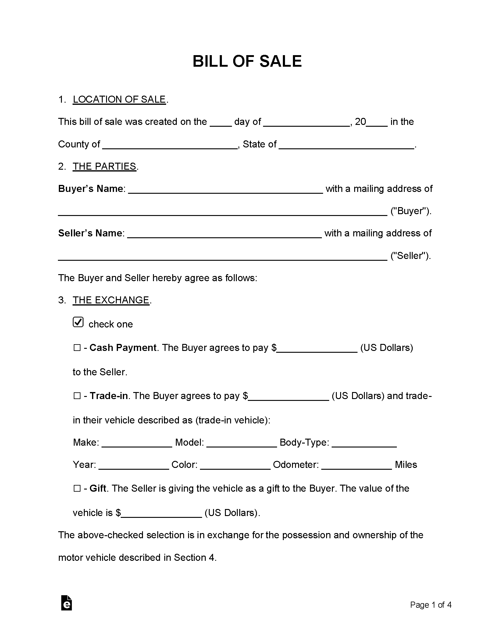 Free Bill Of Sale Forms (24) - Pdf | Word – Eforms pertaining to FREE Printable Copy of Bill of Sale