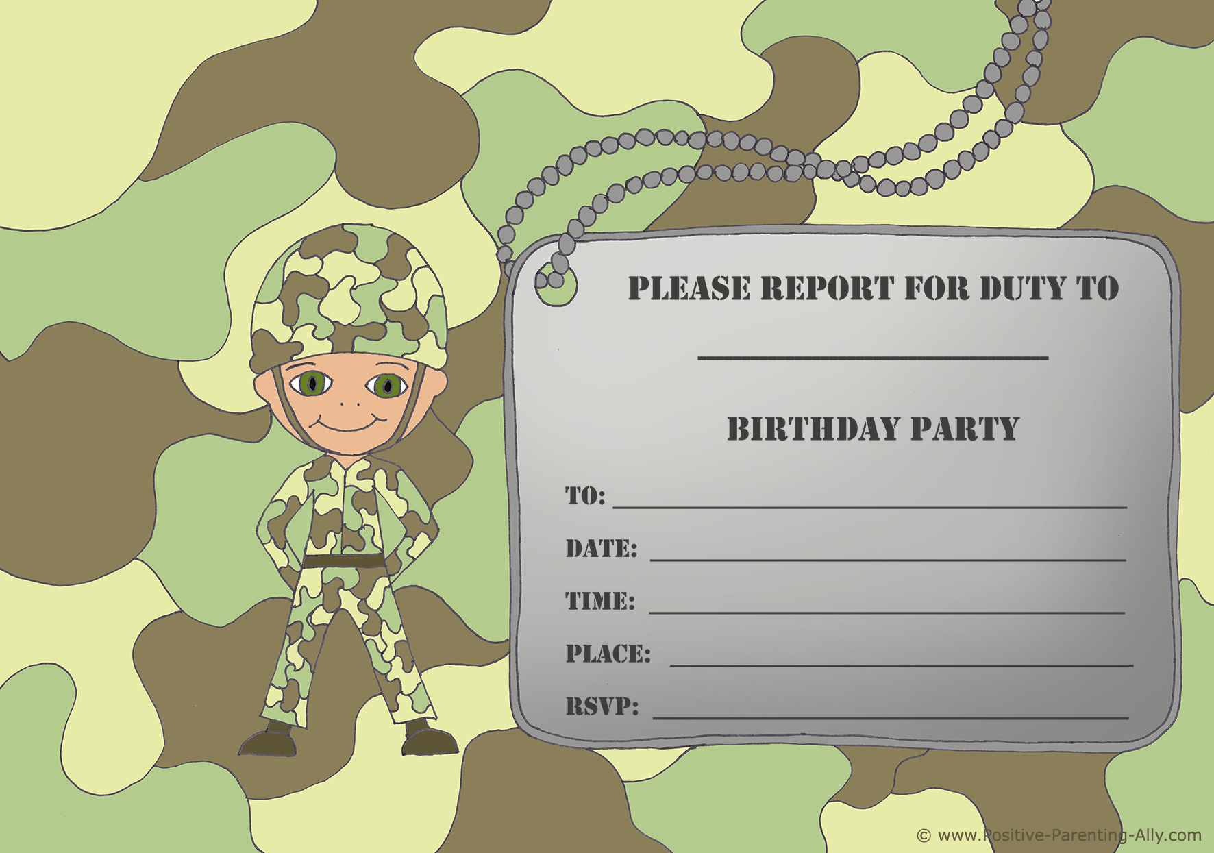 Free Birthday Invitations To Print For Kids: Choose Your Theme with FREE Printable Camouflage Birthday Invitations