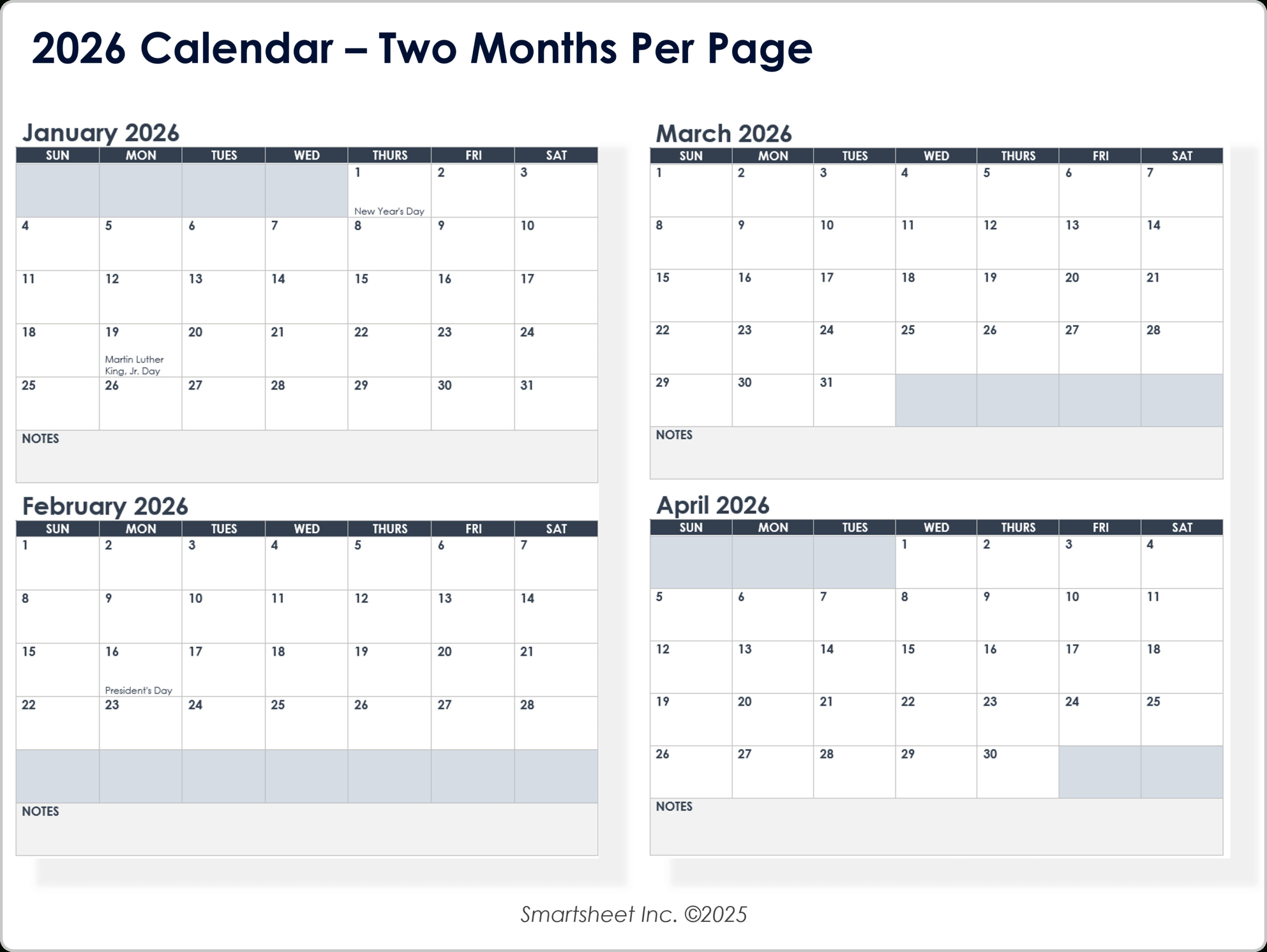 Free Blank Calendar Templates - Smartsheet with Free Printable Calendar Templates 2 Months Per Page