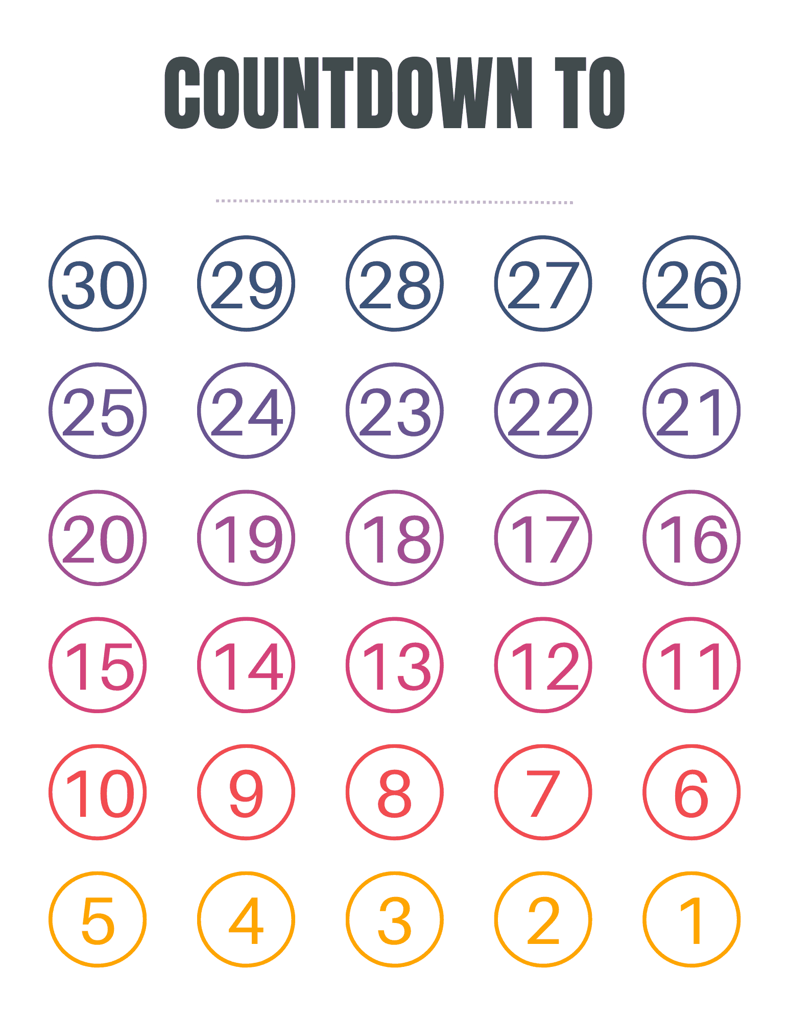 Free Blank Countdown Calendar Printable regarding Free Printable Countdown Calendar Template