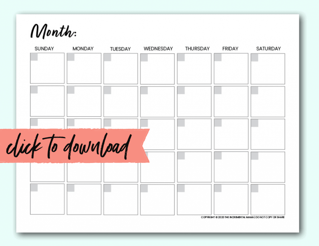 Free Blank Monthly Calendar Template Pdf - The Incremental Mama within FREE Printable Calendar Without Download