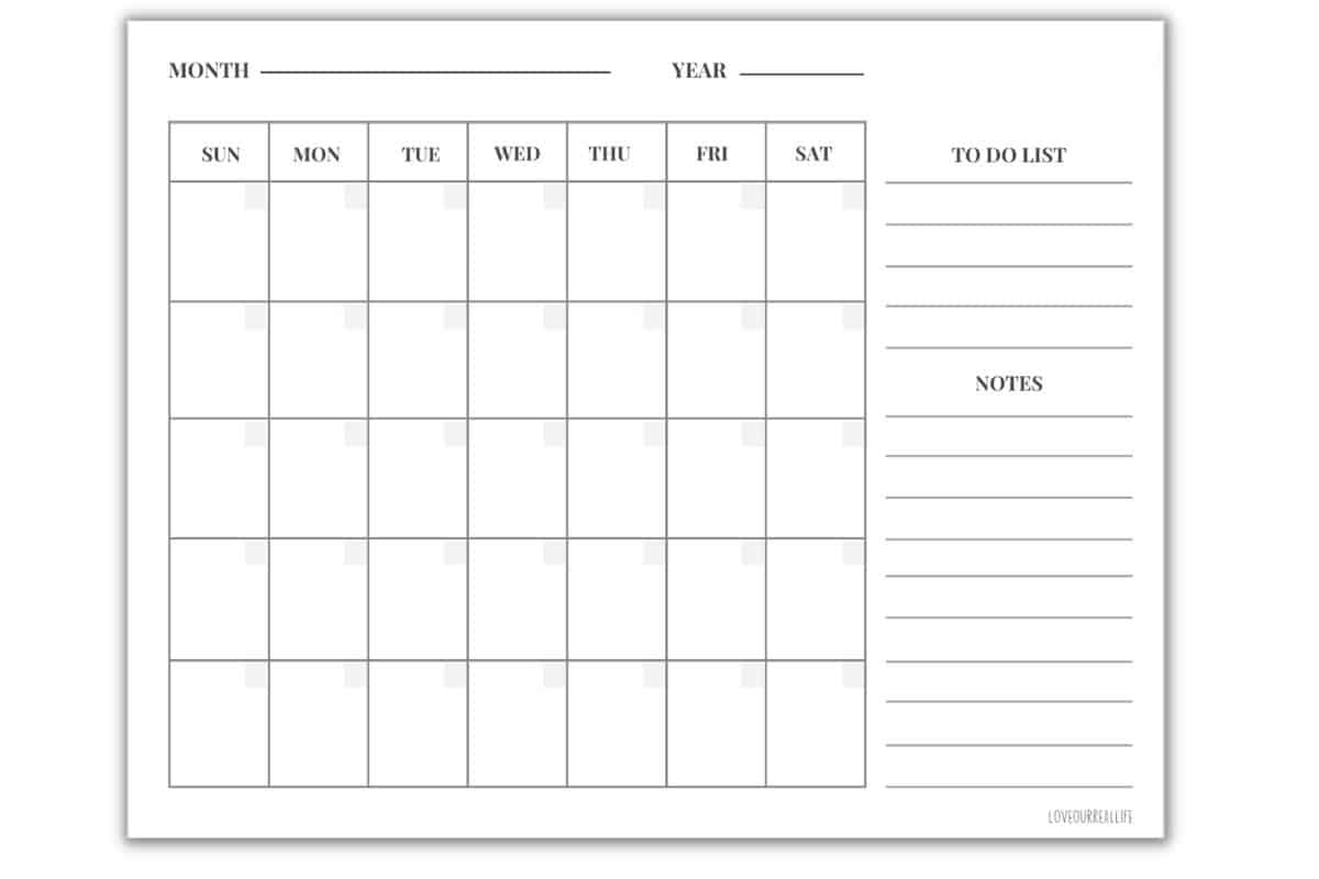 Free Blank Undated Monthly Calendar Printable Template ⋆ Love Our regarding Free Printable Calendar With Notes