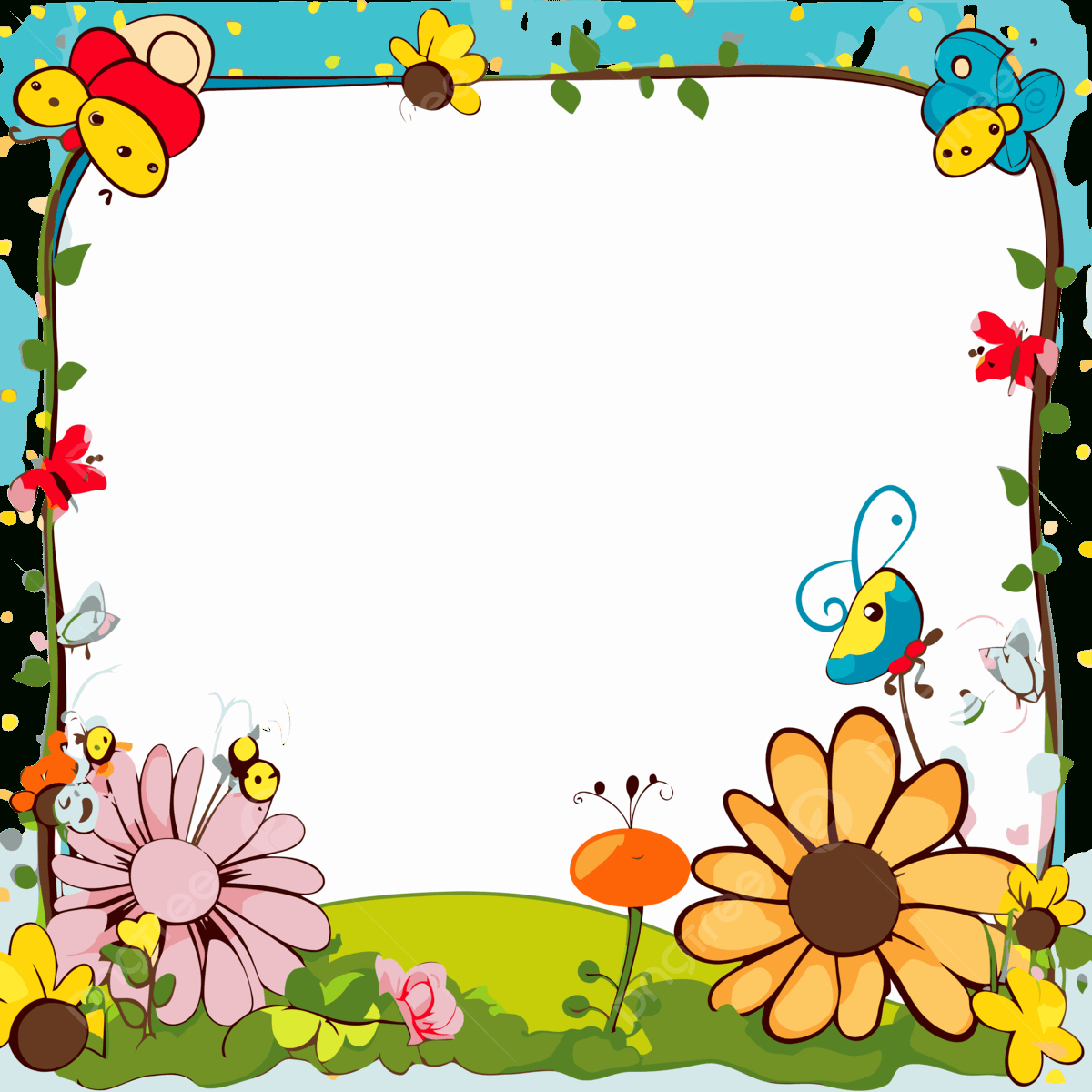 Free Borders Clipart Cartoon Flower And Bee Frame Template Vector for Free Printable Clipart Borders Frames