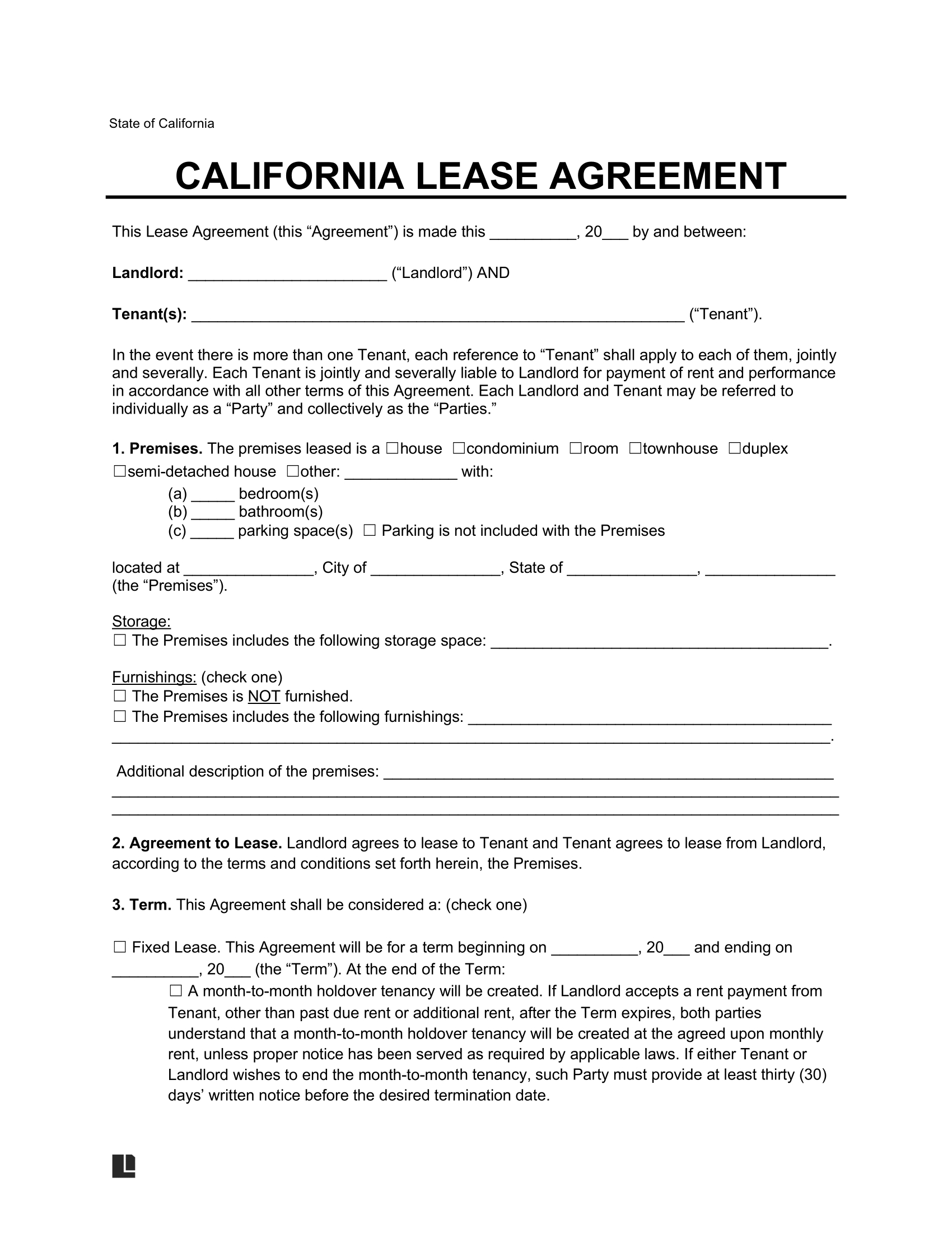 Free California Lease Agreement Template | Pdf &amp;amp; Word for FREE Printable Ca Lease Agreement