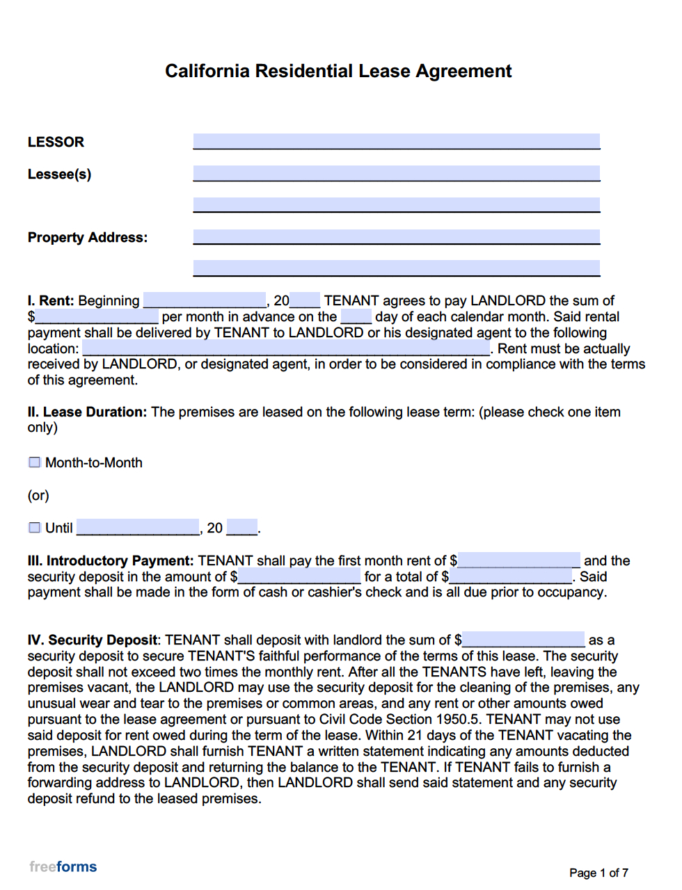 Free California Rental Lease Agreement Templates | Pdf | Word inside FREE Printable Ca Lease Agreement