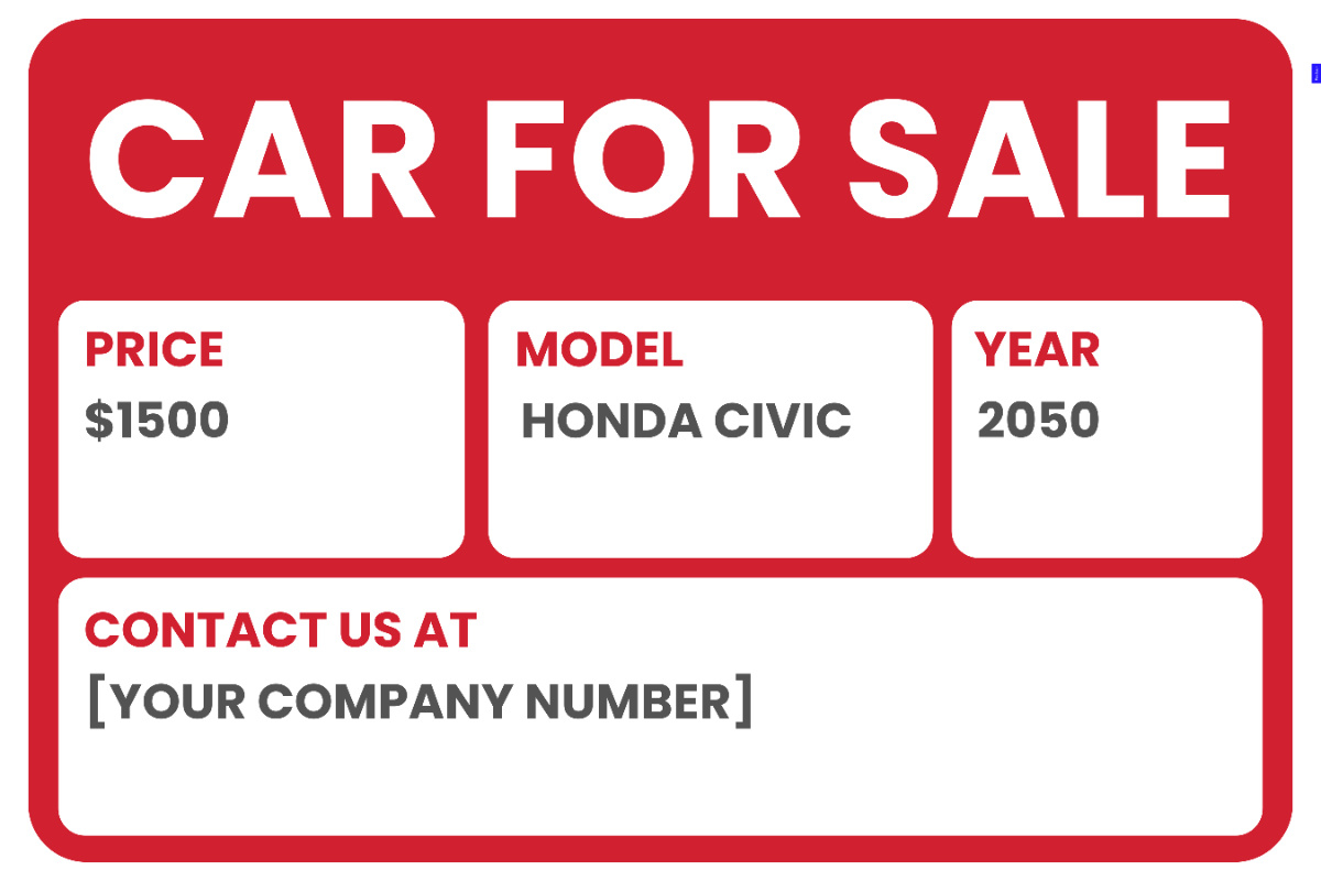 Free Car For Sale Sign Template To Edit Online with Free Printable Car For Sale Sign Template Word