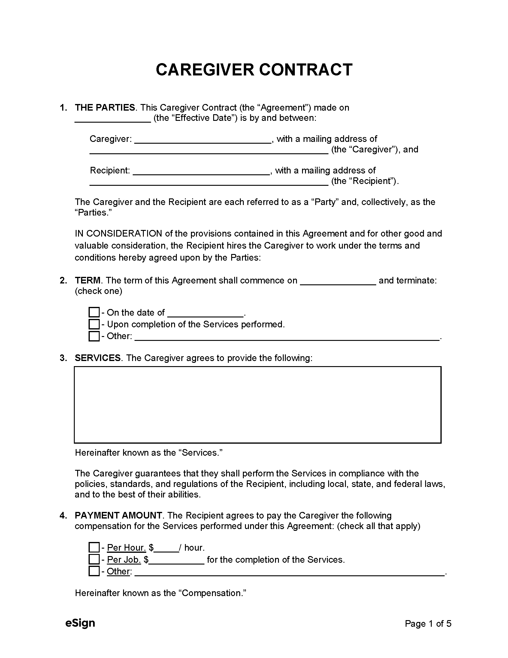 Free Caregiver Contract Template | Pdf | Word for Free Printable Caregiver Contract Template