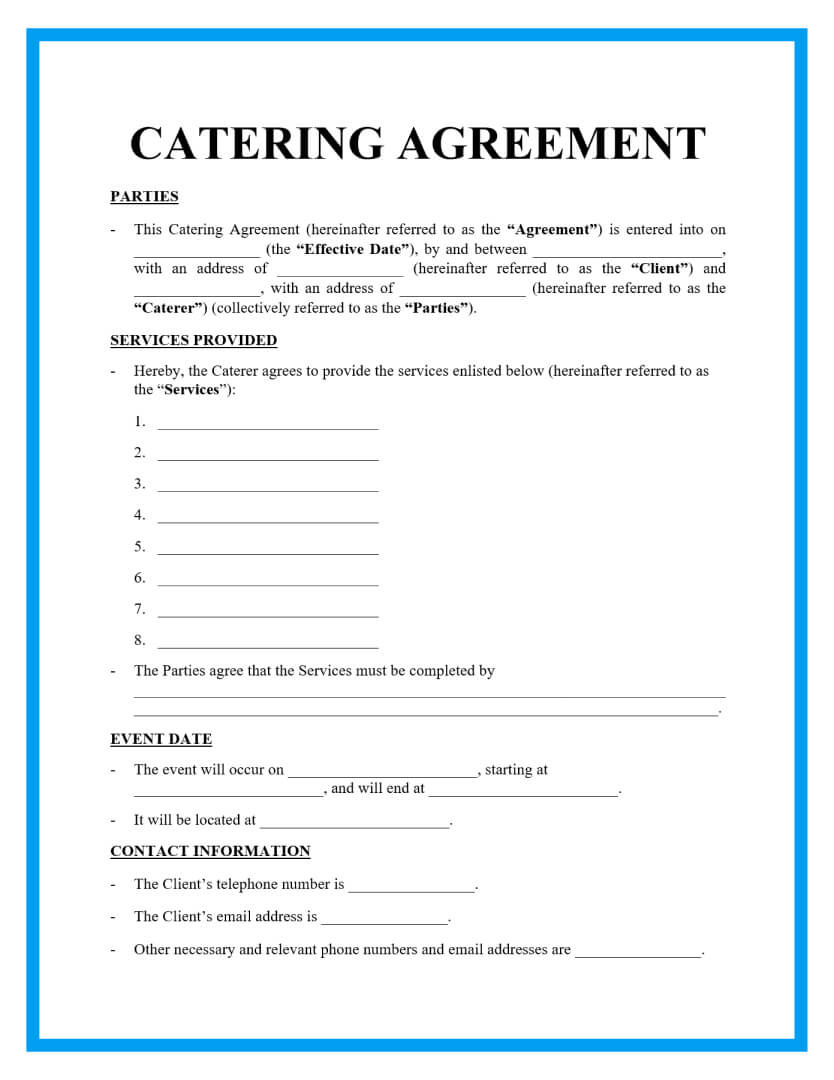 Free Catering Agreement Template with Free Printable Catering Contract Forms