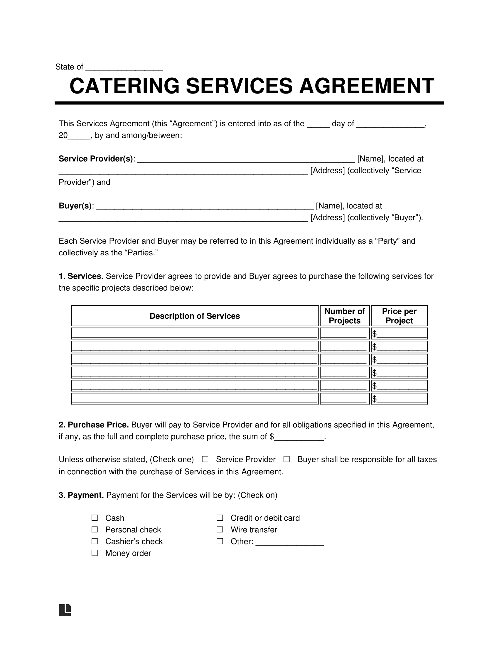 Free Catering Contract Template | Customizable Sample with Free Printable Catering Contract Forms