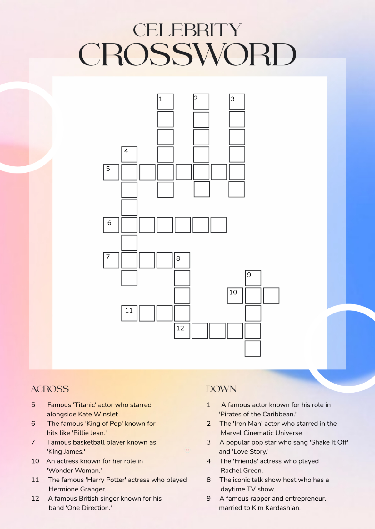Free Celebrity Crossword Template To Edit Online within Free Printable Celebrity Crossword Puzzles