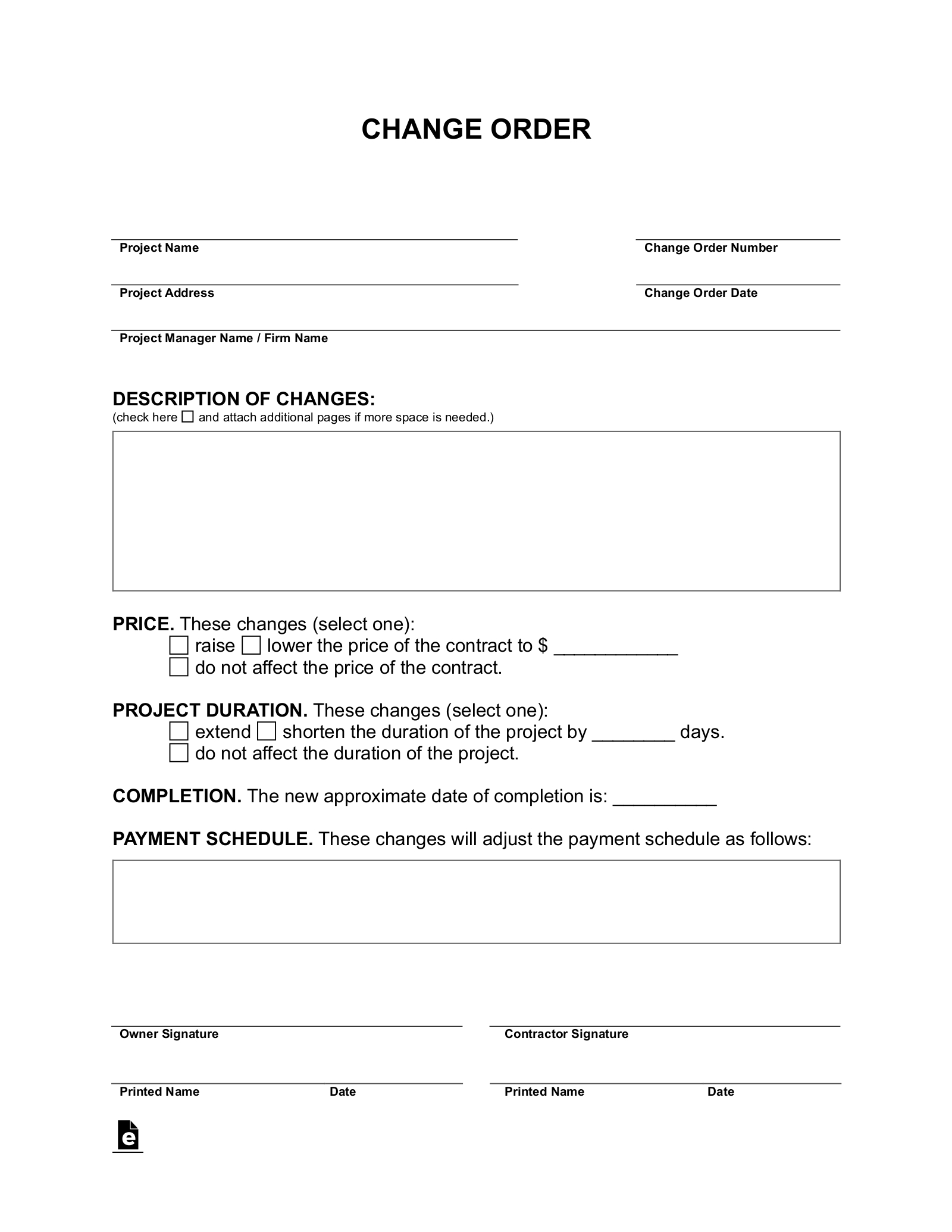 Free Change Order Form (Construction) - Pdf | Word – Eforms within FREE Printable Change Order Form